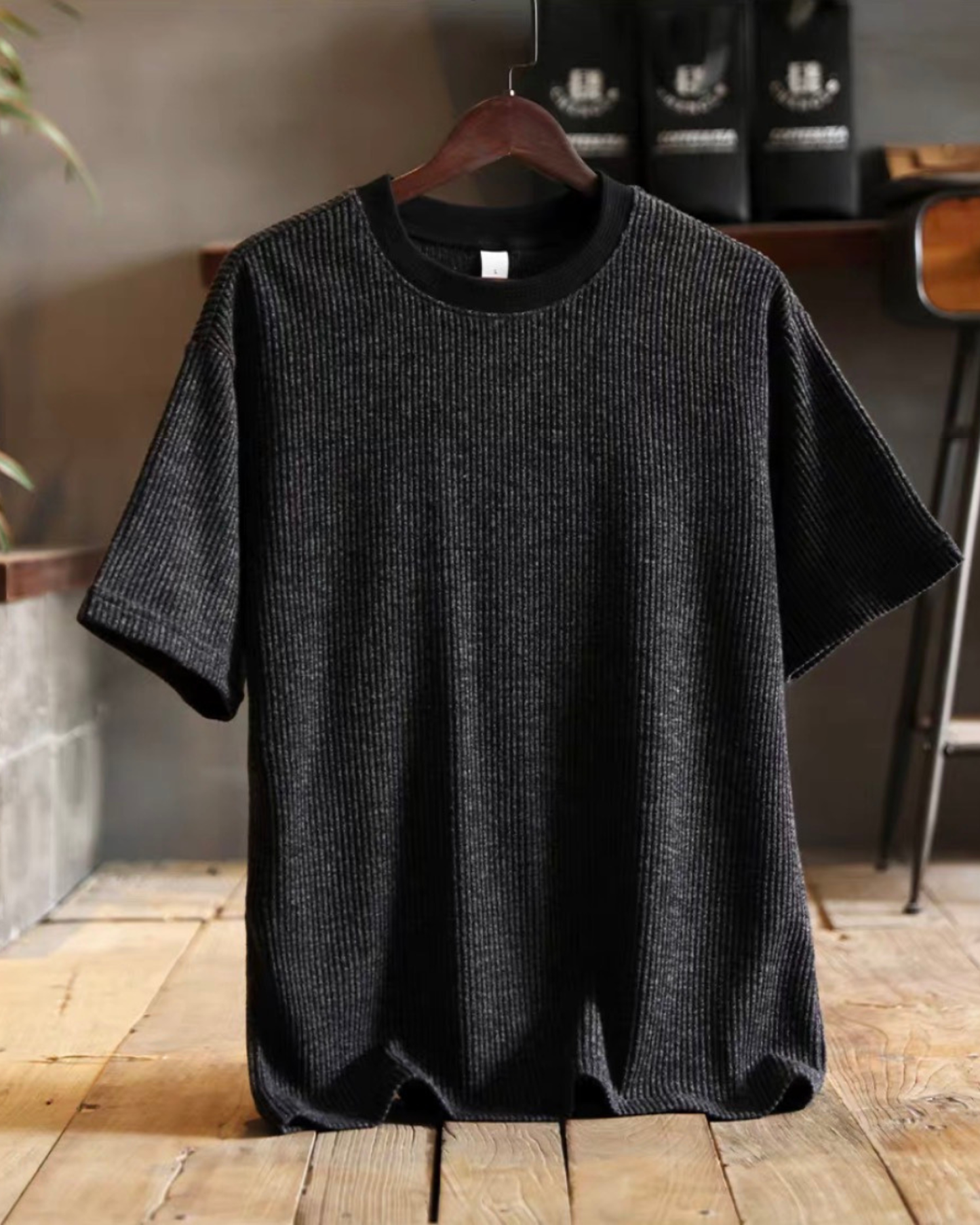 Vertical stripe rib knit t-shirt 【ACT0064】