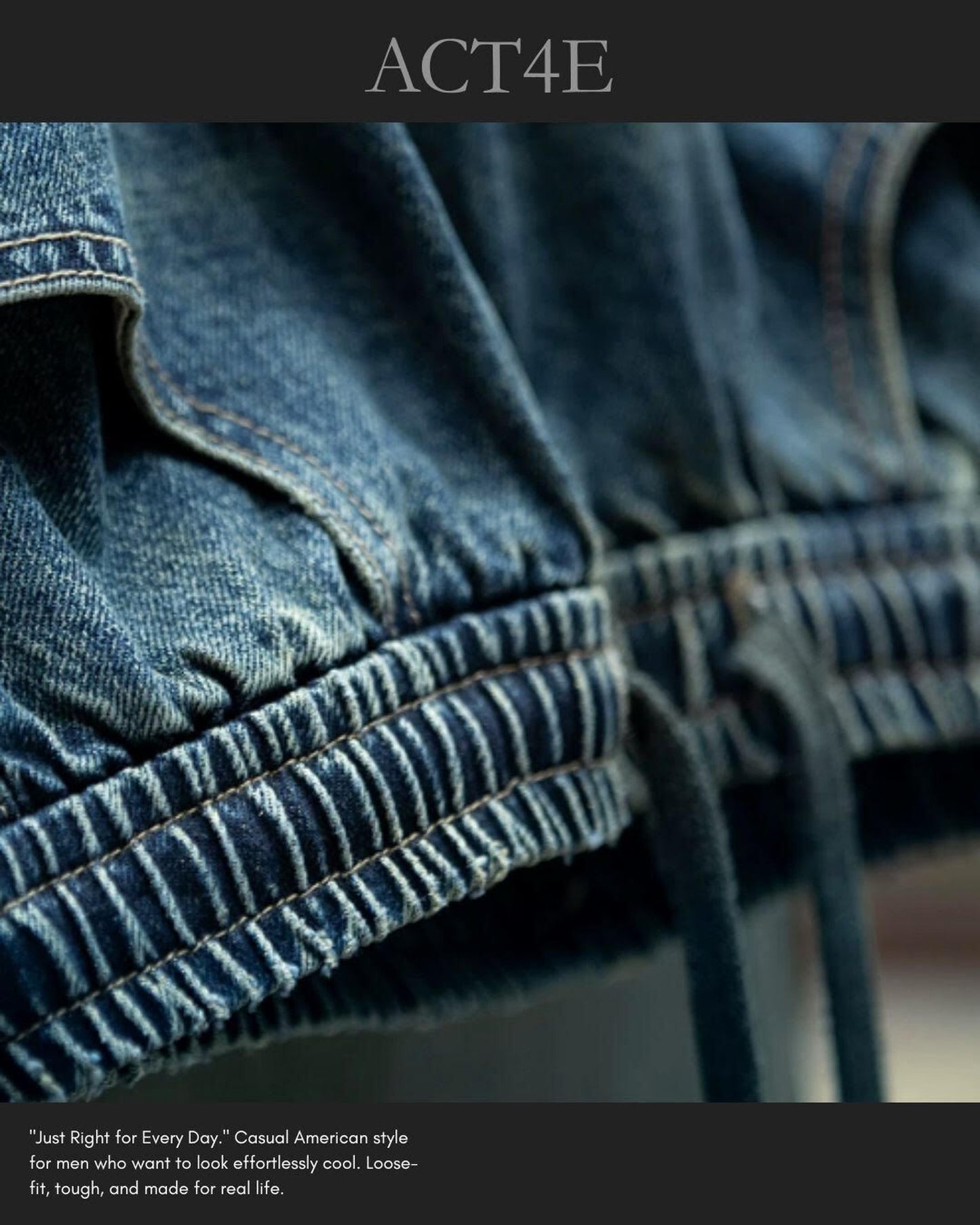drawcord patch pocket wide denim pants 【ACT0024】