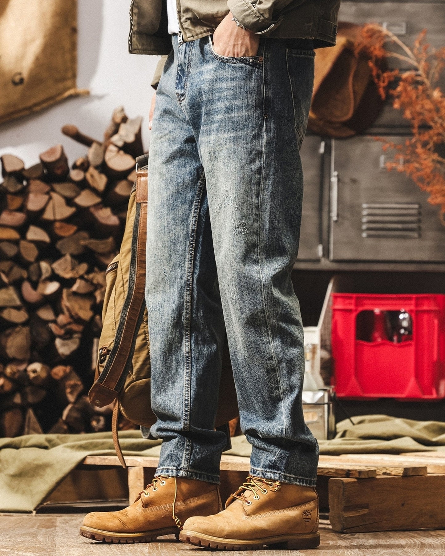damage detail loose tapered denim pants 【ACT0221】