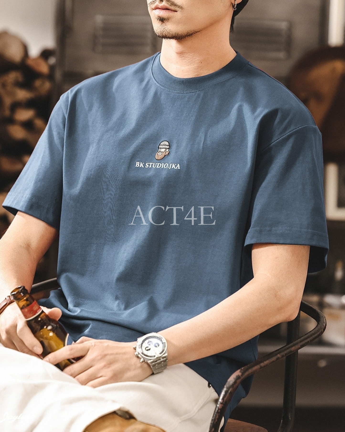 front embroidered back surf graphic short sleeve t-shirt 2color 【ACT0167】