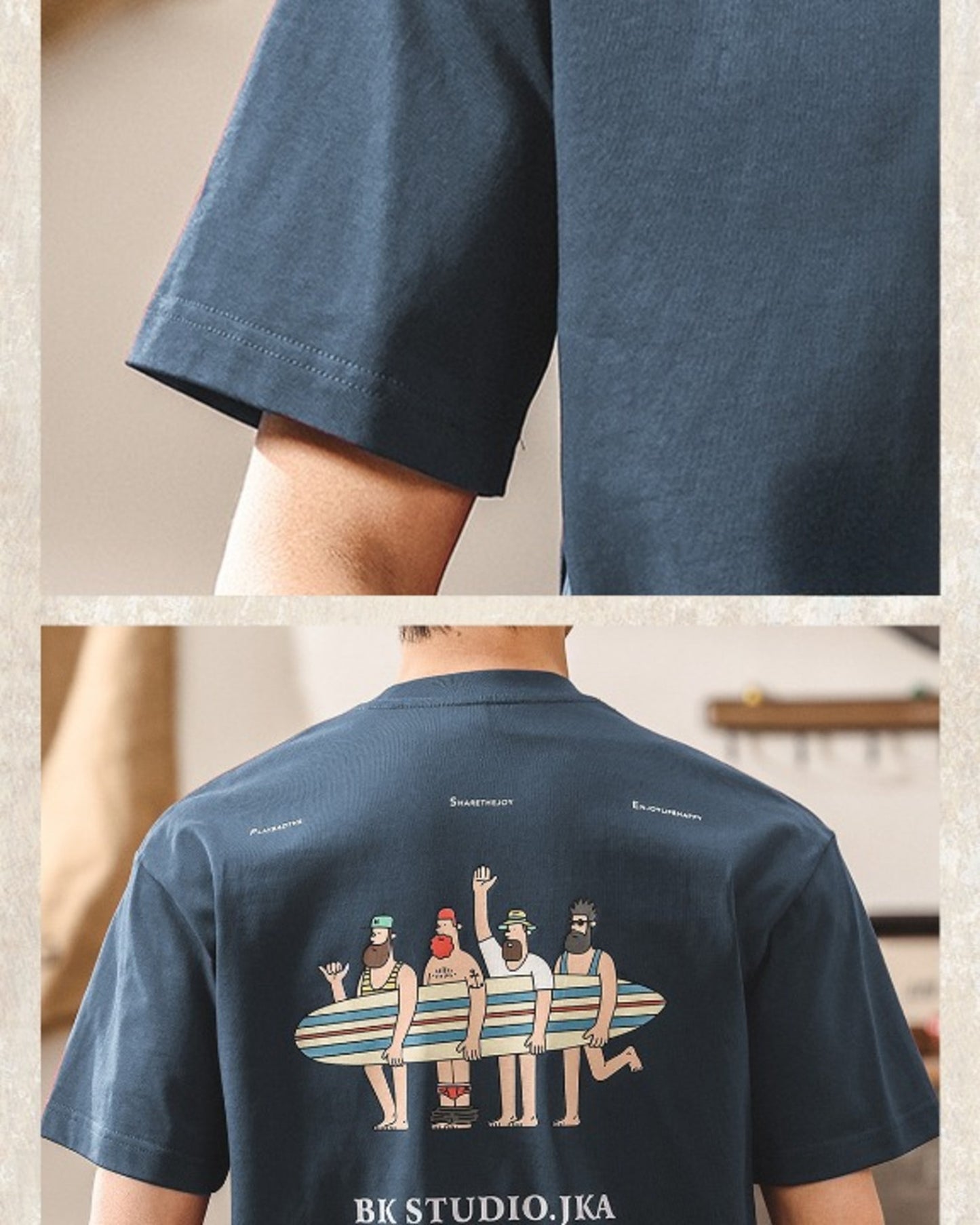 front embroidered back surf graphic short sleeve t-shirt 2color 【ACT0167】