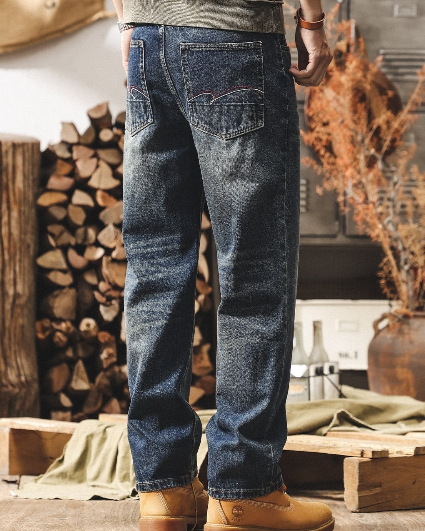 washed straight denim pants 【ACT0173】