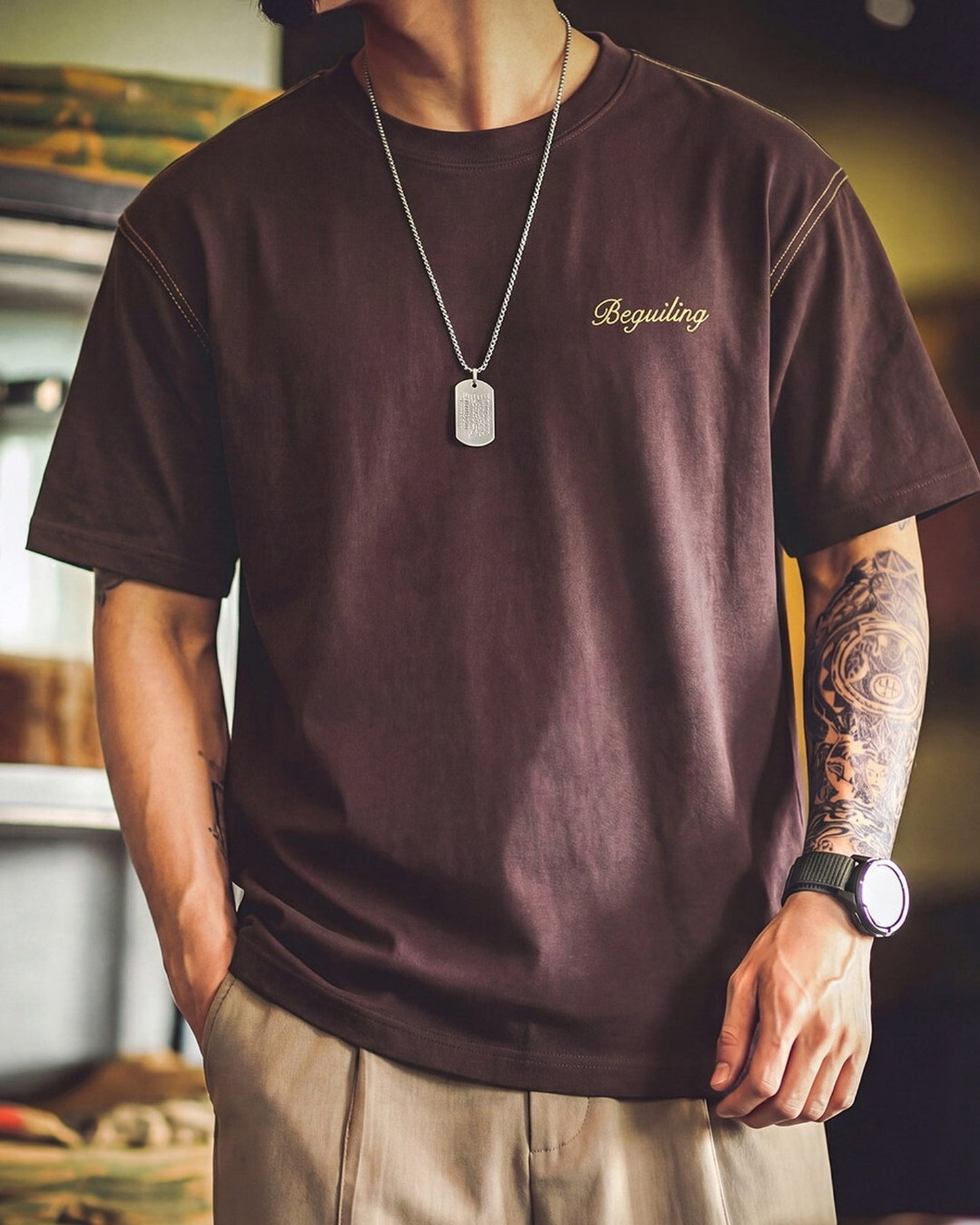 Retro Flap-Pocket Vintage Henley-Neck T-Shirt 3color 【ACT0088】