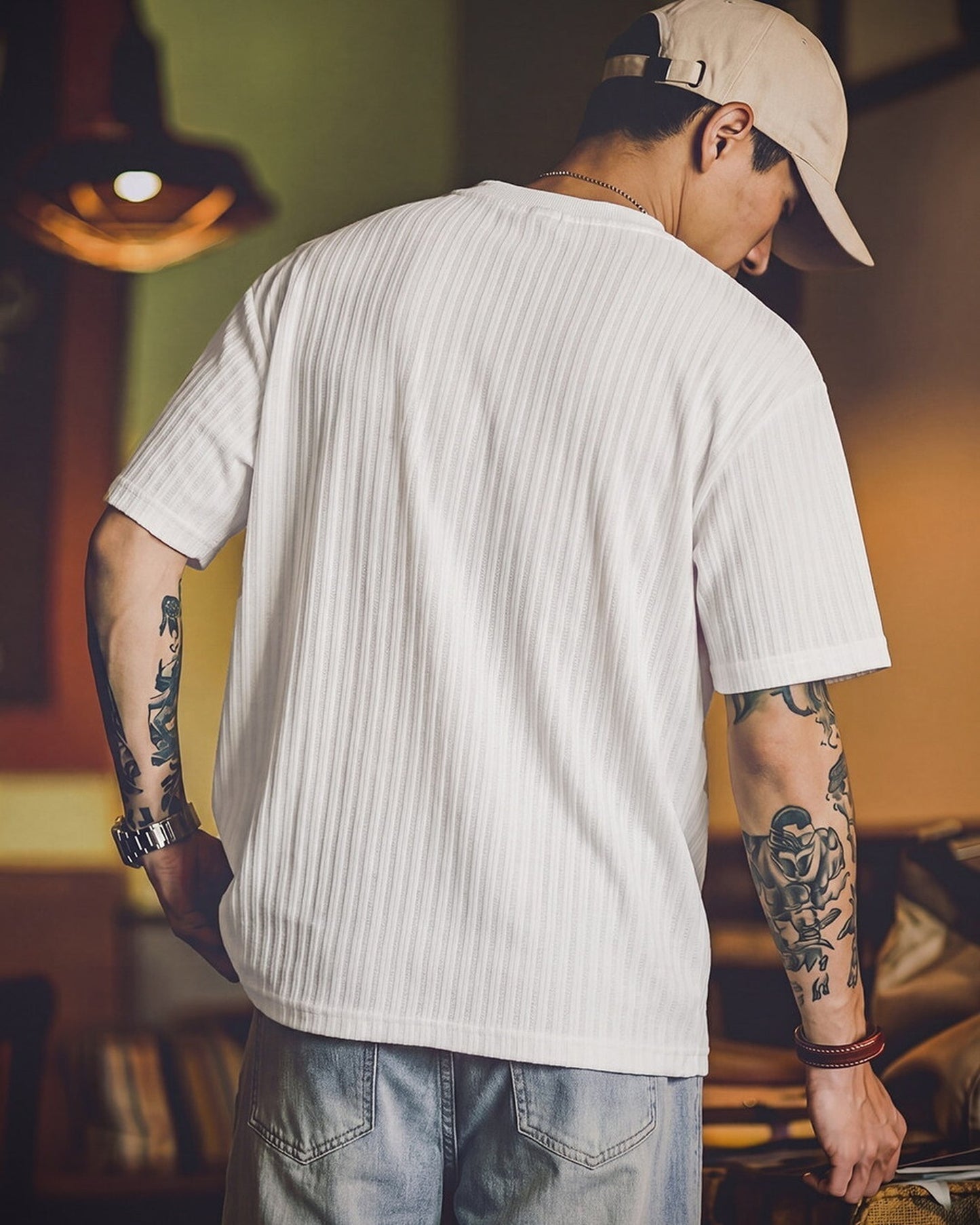 Vintage Ribbed-Knit Henley-Neck Casual T-Shirt 2color 【ACT0098】