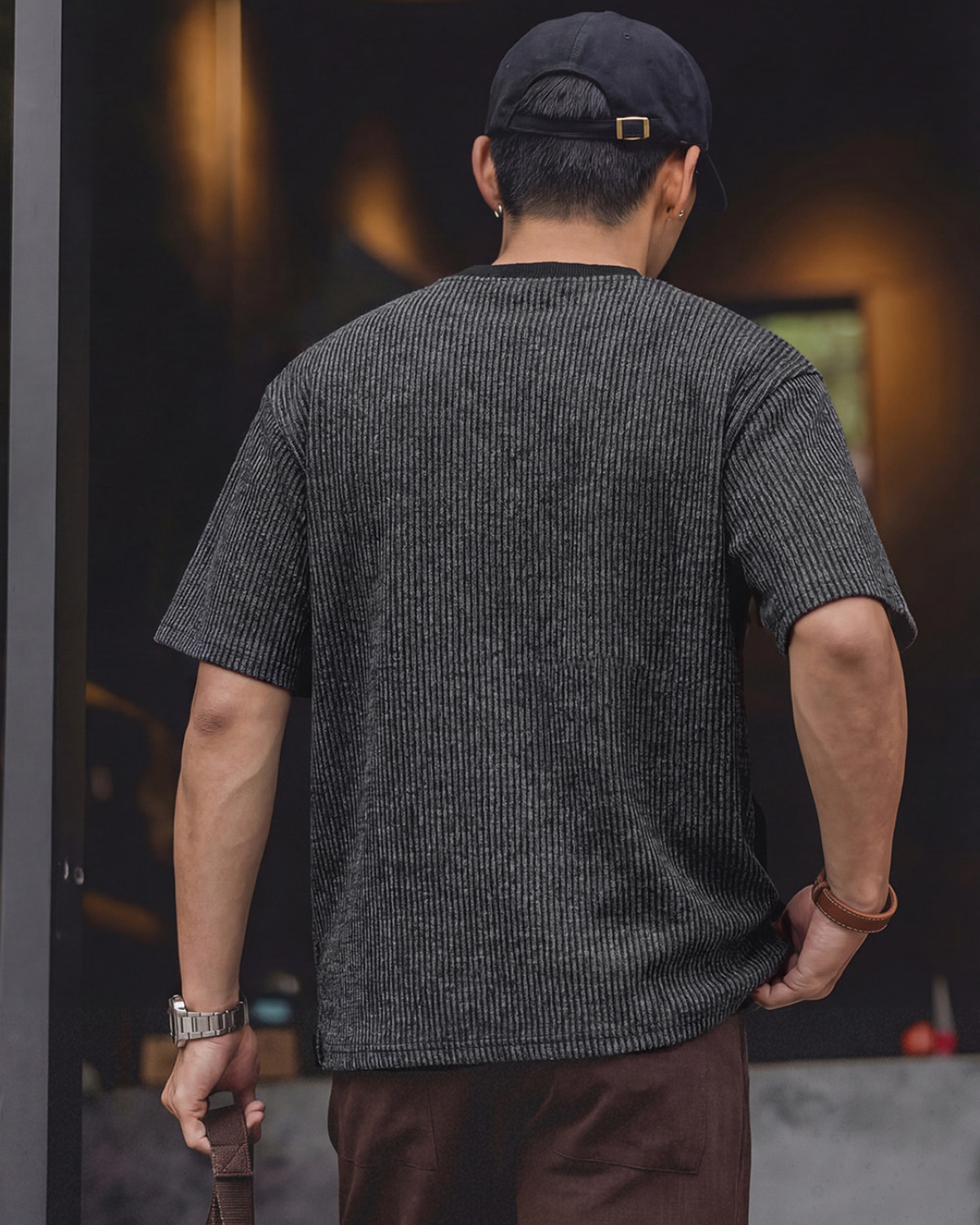 Vertical stripe rib knit t-shirt 【ACT0064】