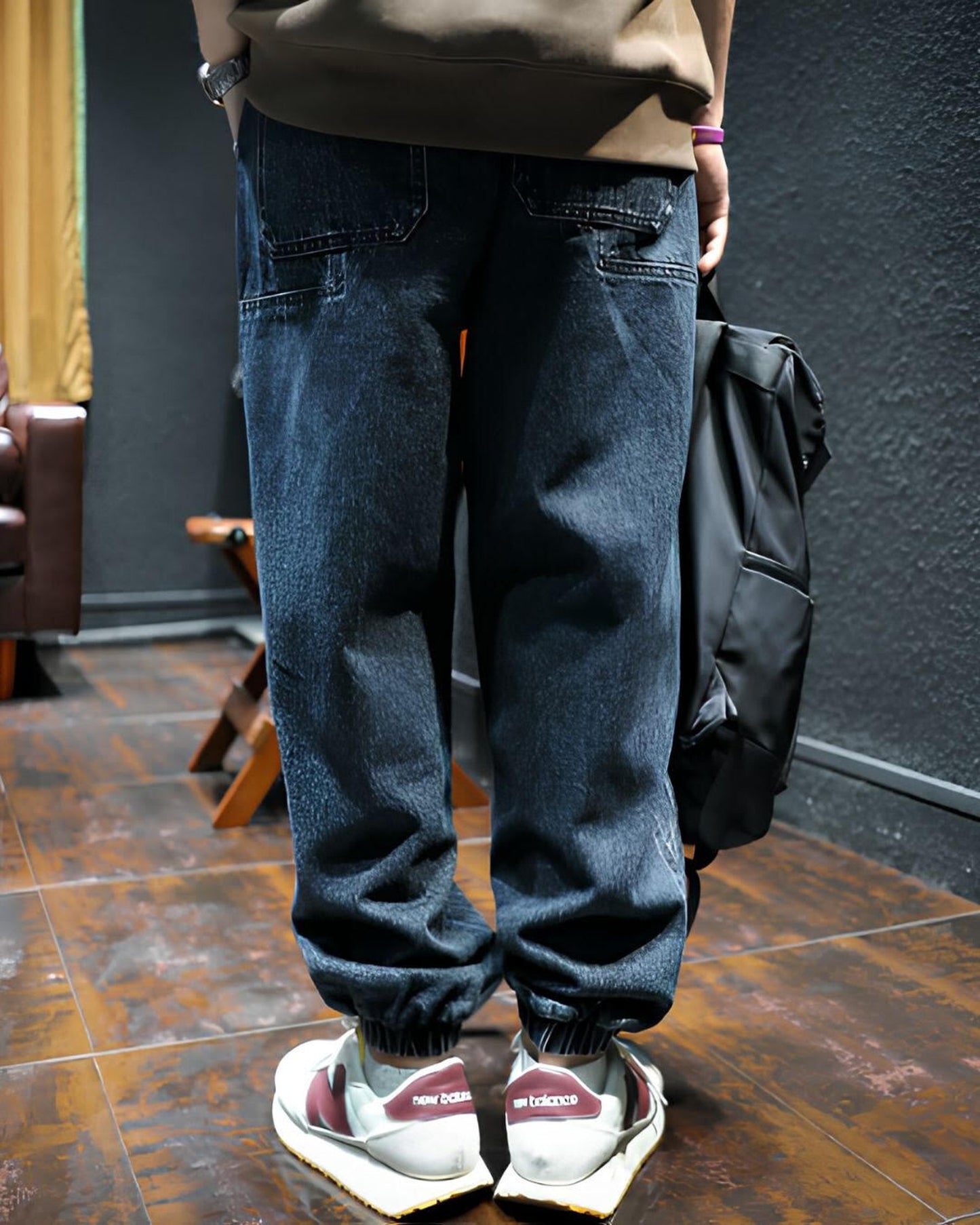 drawstring patch pocket tapered denim pants 【ACT0021】