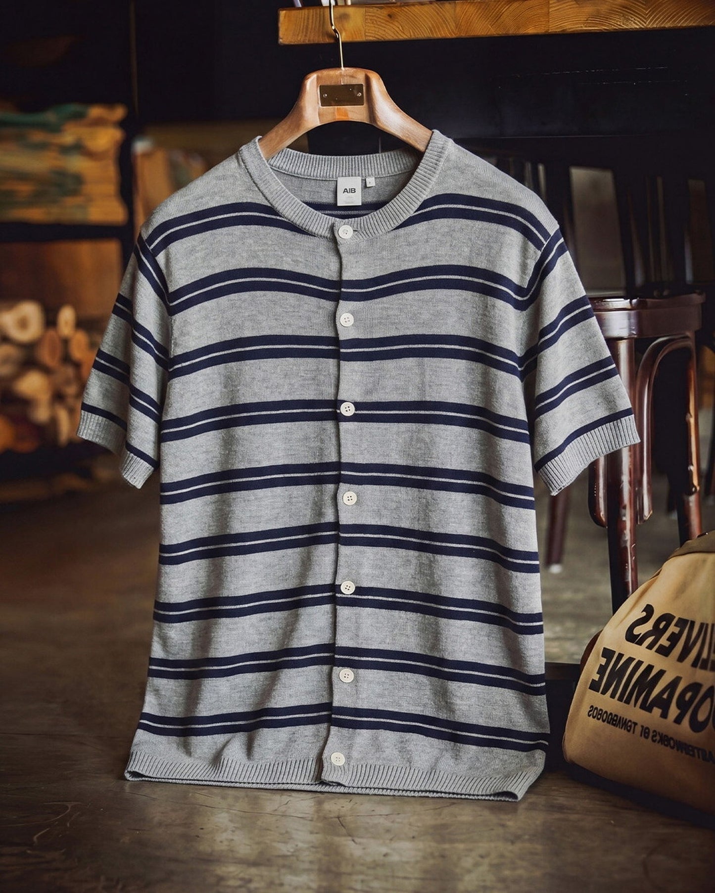 Striped Relaxed Fit Knit Short Sleeve Polo Shirt 2color 【ACT0117】