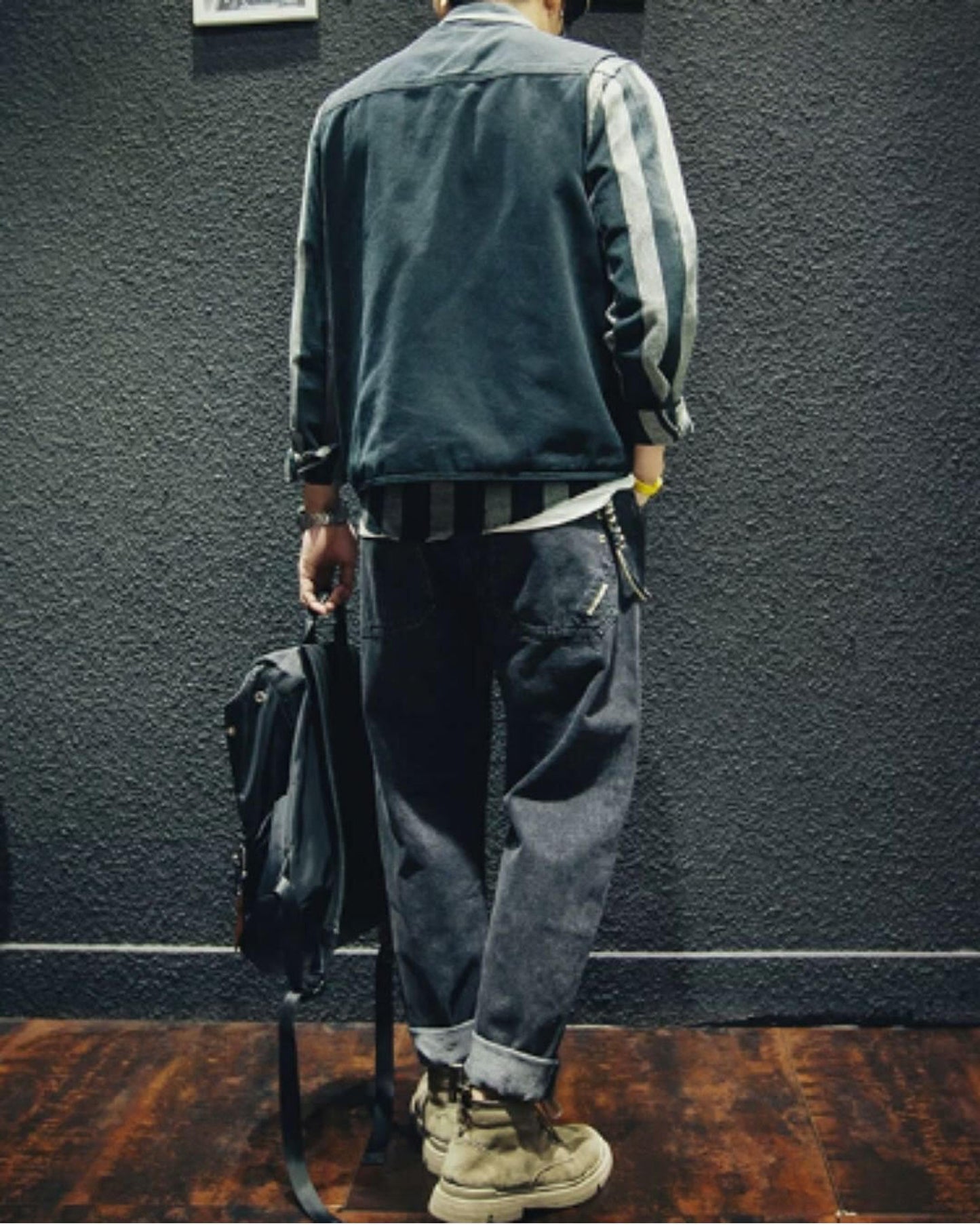 drawstring processed wide straight denim pants 【ACT0022】