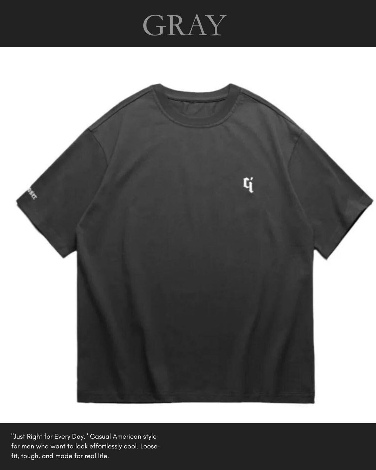 embroidered logo oversized t-shirt 4color 【ACT0028】