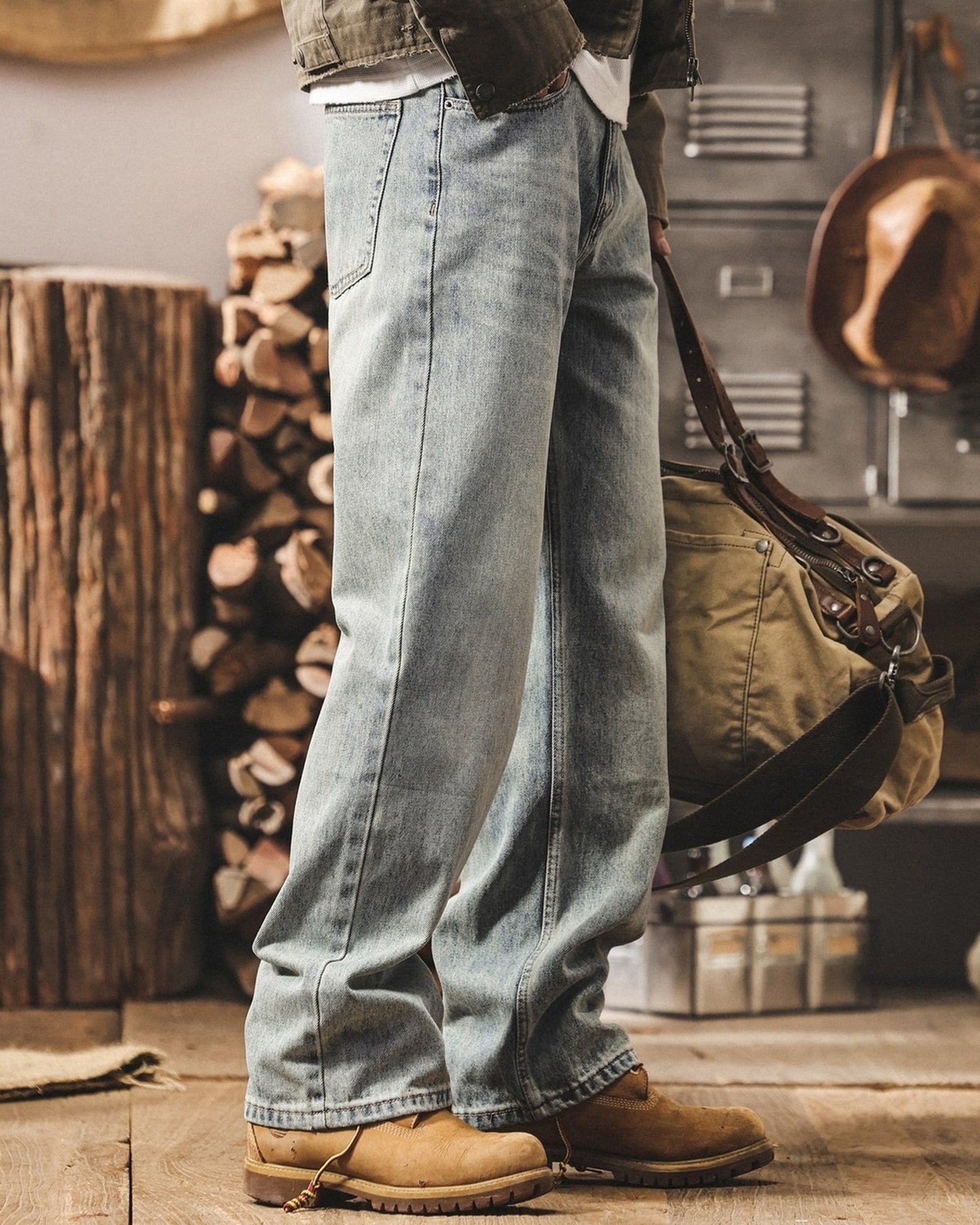 vintage wash straight denim pants 【ACT0193】