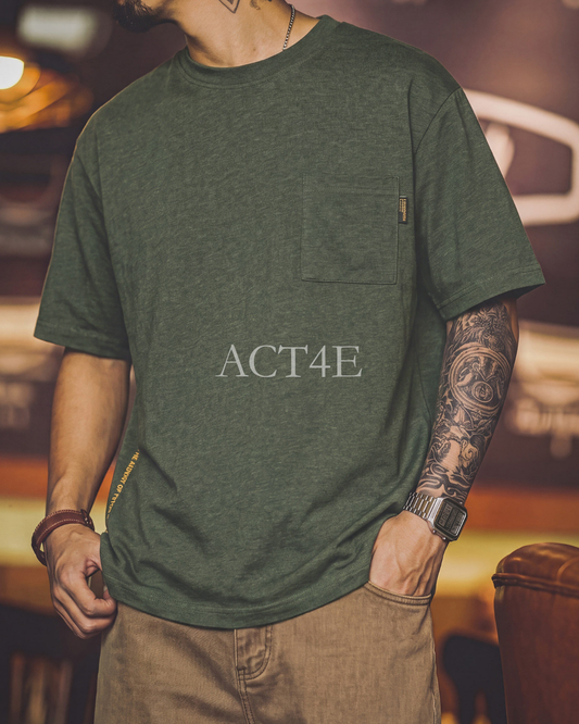 Vintage Slub-Cotton Chest-Pocket Retro T-Shirt 【ACT0096】