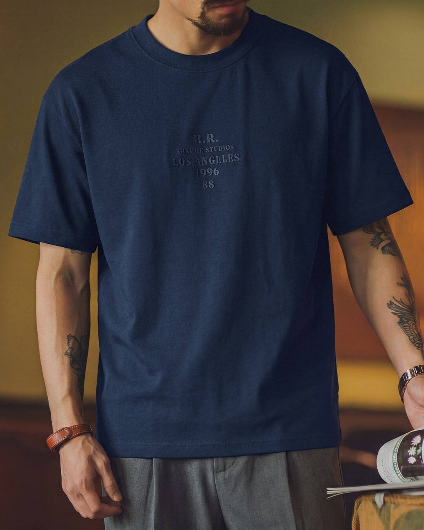 Letter-Embroidery Casual Loose Short-Sleeve T-Shirt 2color 【ACT0073】