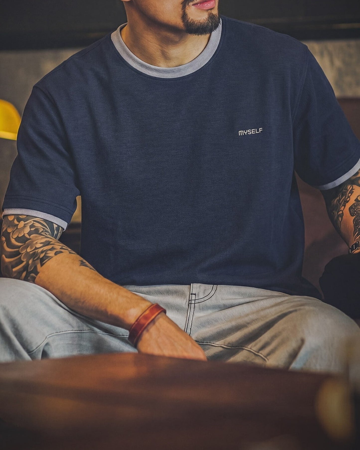 Contrast-Trim Embroidered-Logo Classic Vintage T-Shirt 【ACT0095】