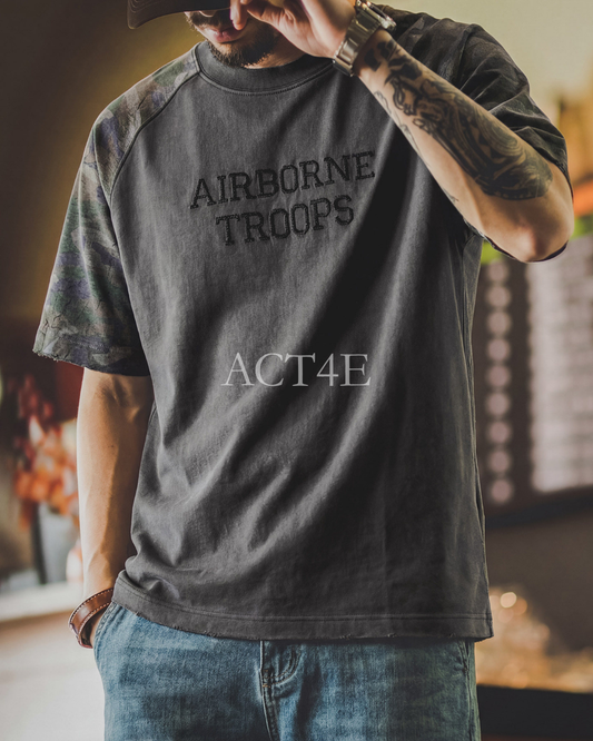 Military-Camo Raglan-Sleeve Loose Casual Short-Sleeve T-Shirt 2color 【ACT0127】