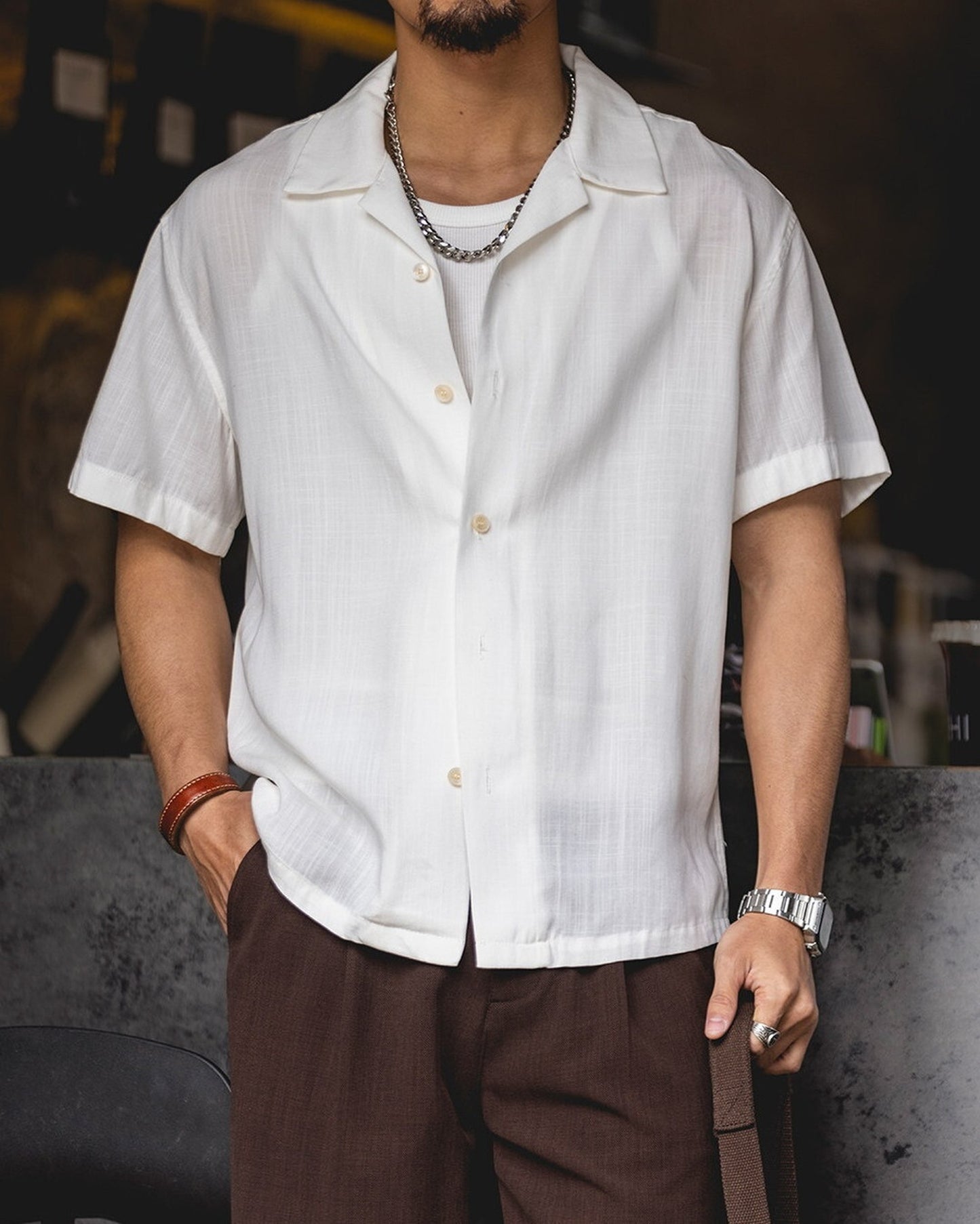 Open-Color Lyocell-Linen Loose Casual Short-Sleeve Shirt 【ACT0129】