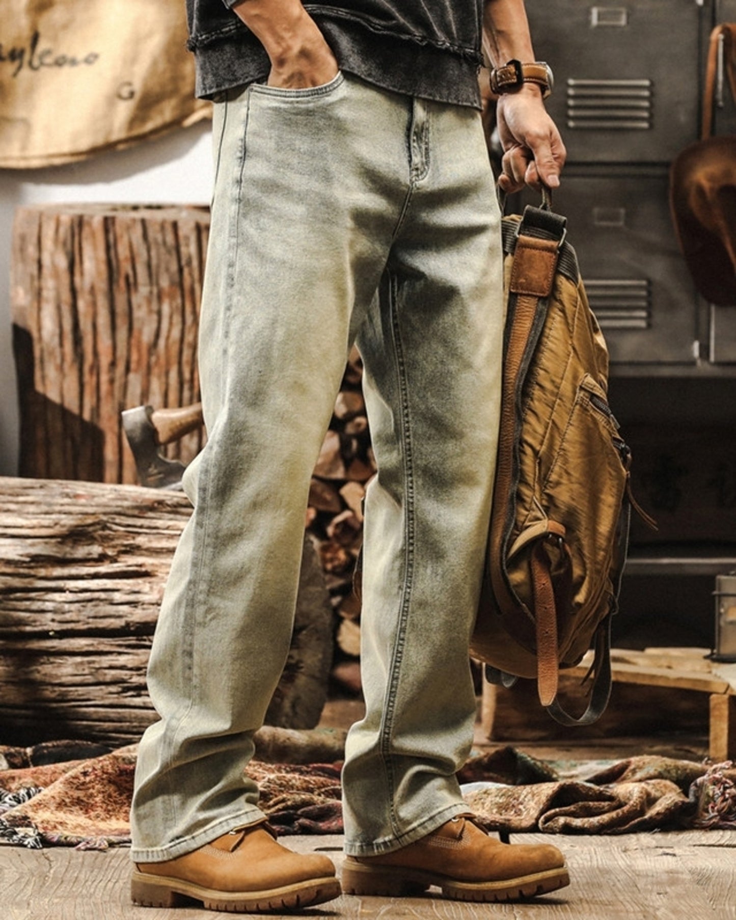 classic damage wash straight denim pants 3colors 【ACT0194】