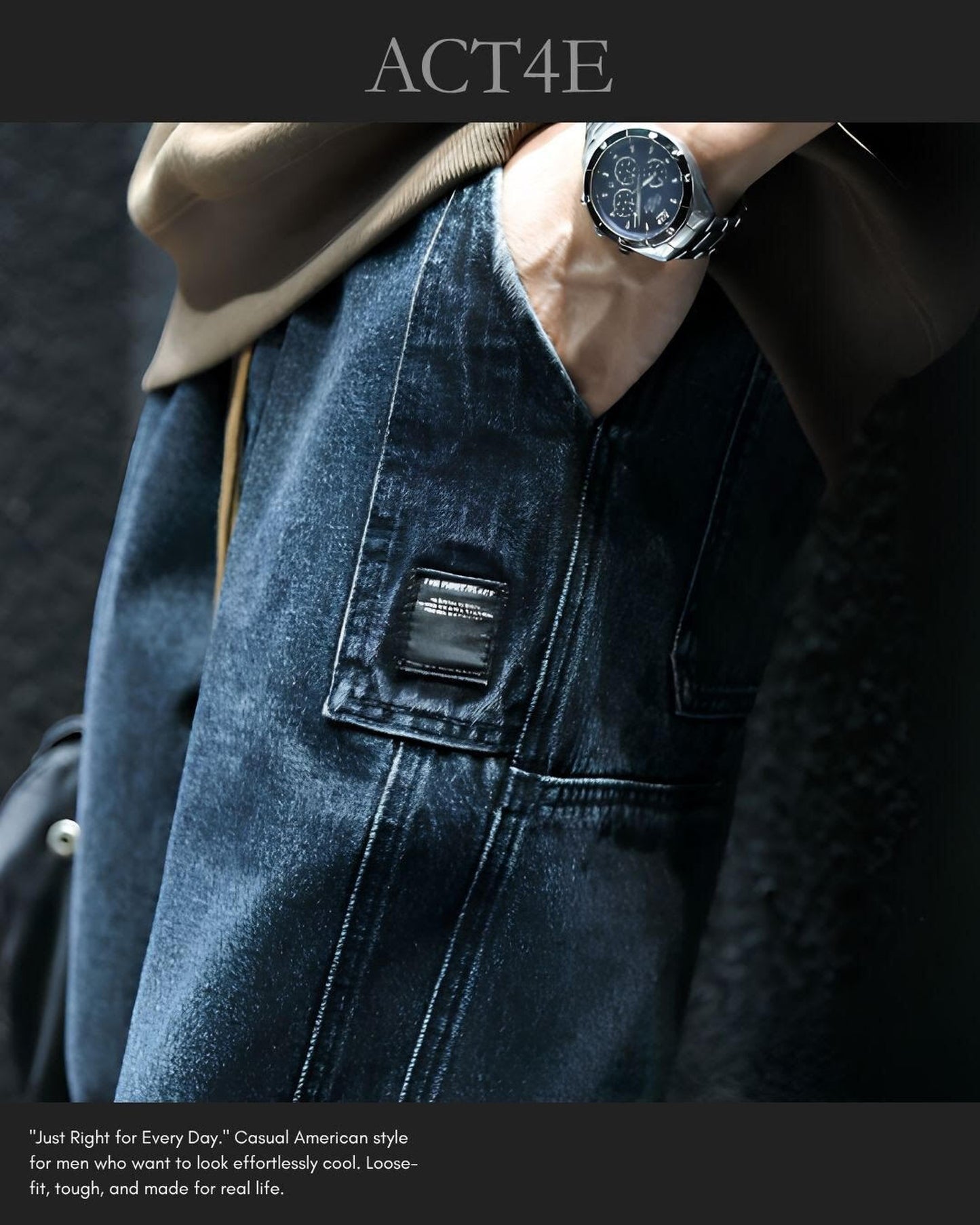 drawstring patch pocket tapered denim pants 【ACT0021】