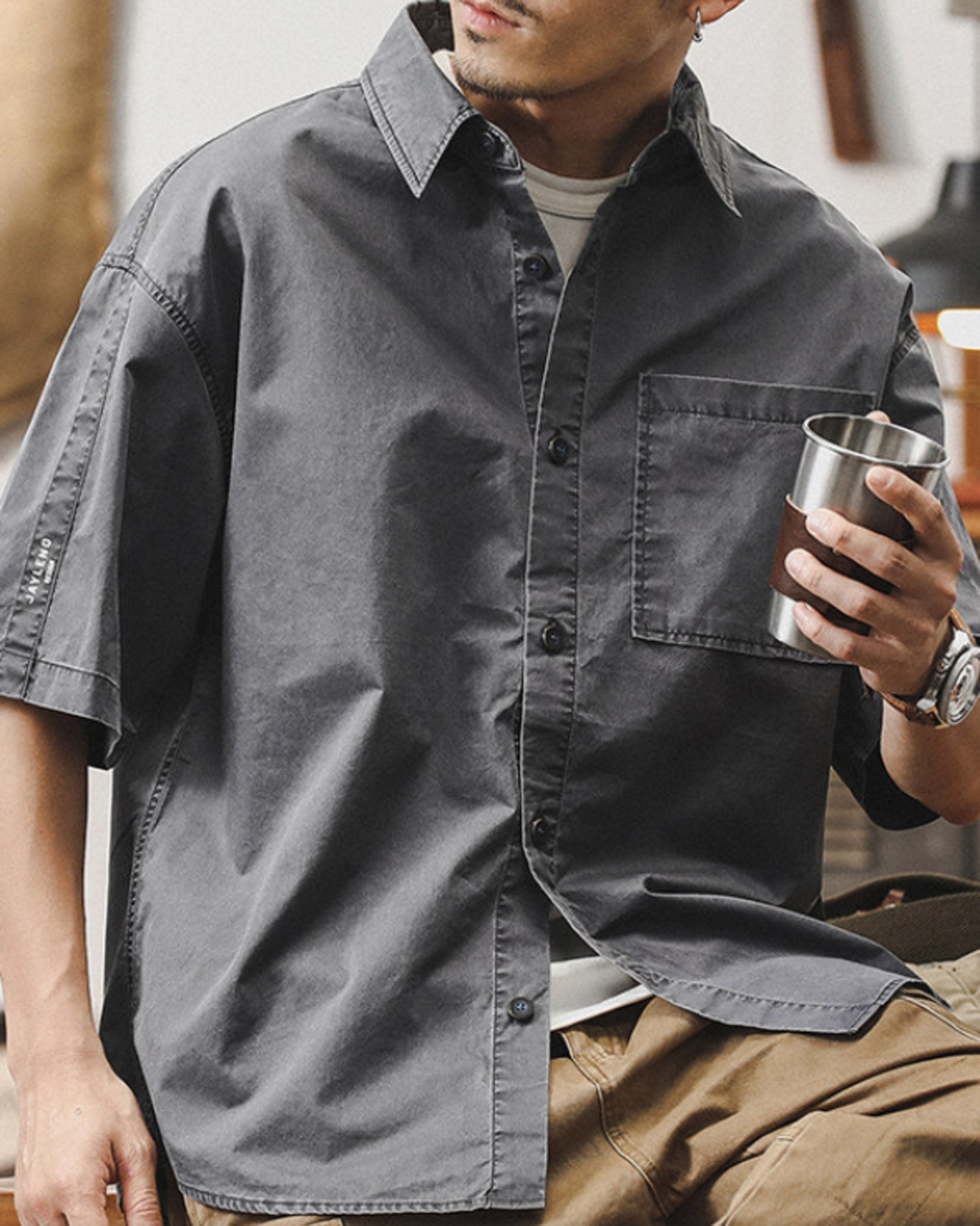 vintage washed loose military short sleeve shirt 2color 【ACT0246】