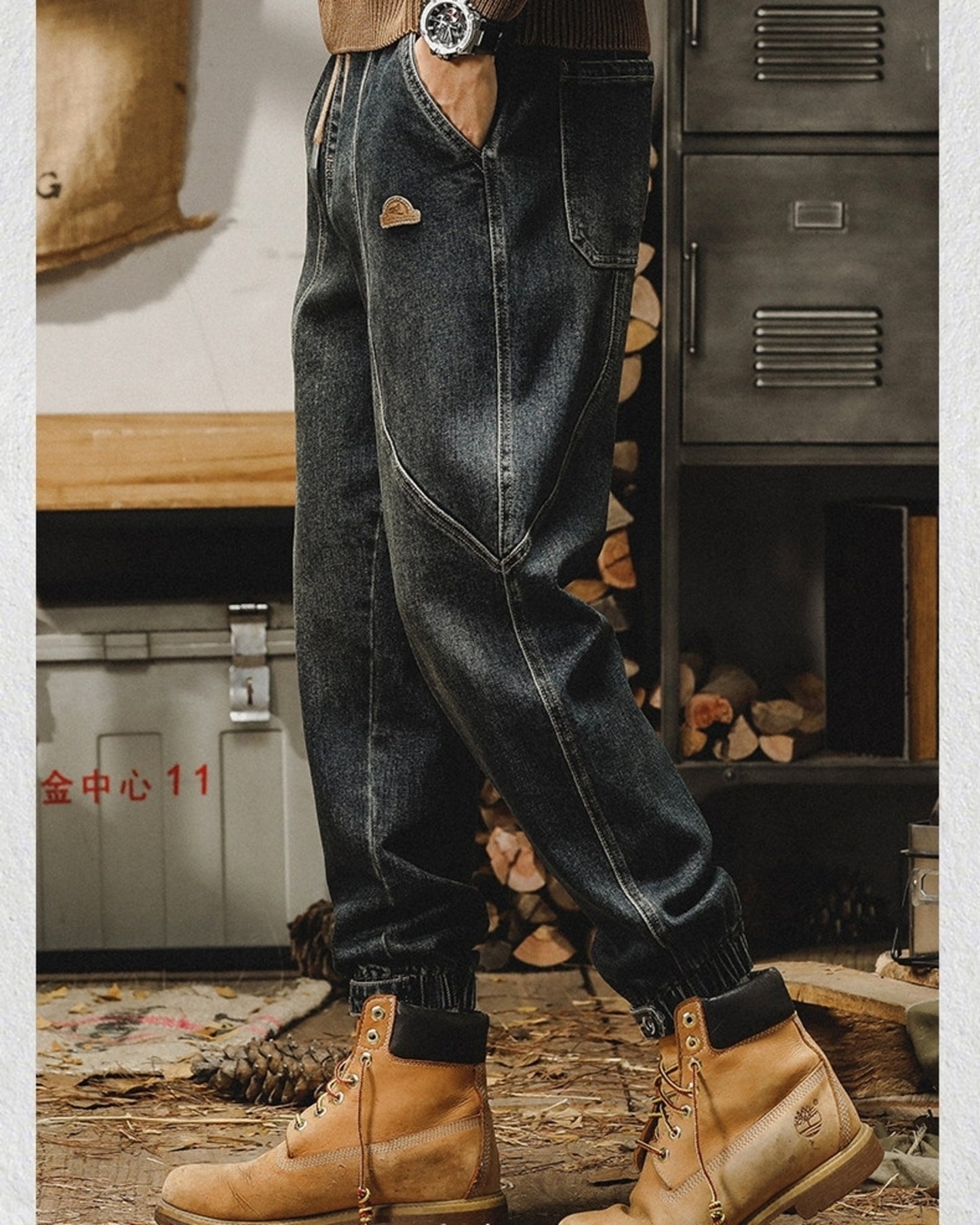 vintage heavy weight relaxed jogger denim pants 【ACT0201】