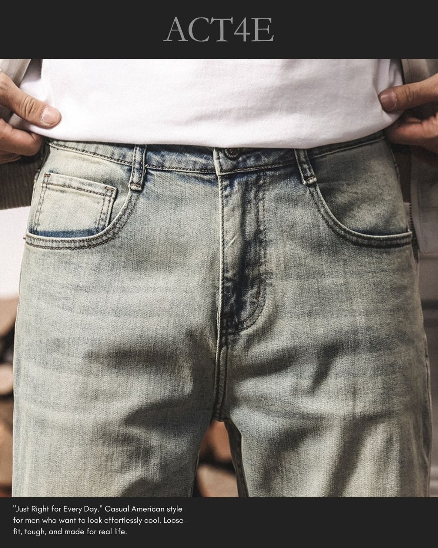 vintage light wash loose straight denim pants 【ACT0222】