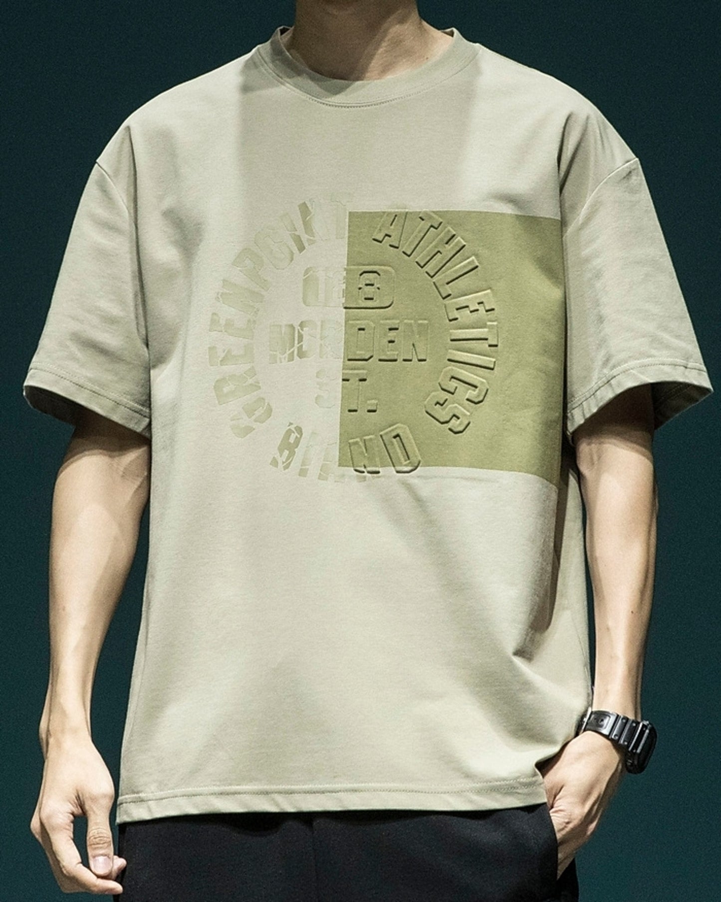 letter embossed short sleeve t-shirt 3color 【ACT0170】
