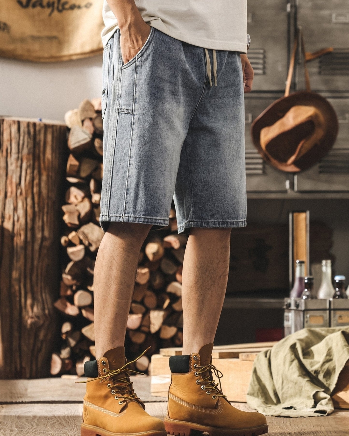 vintage washed loose straight denim shorts 【ACT0206】