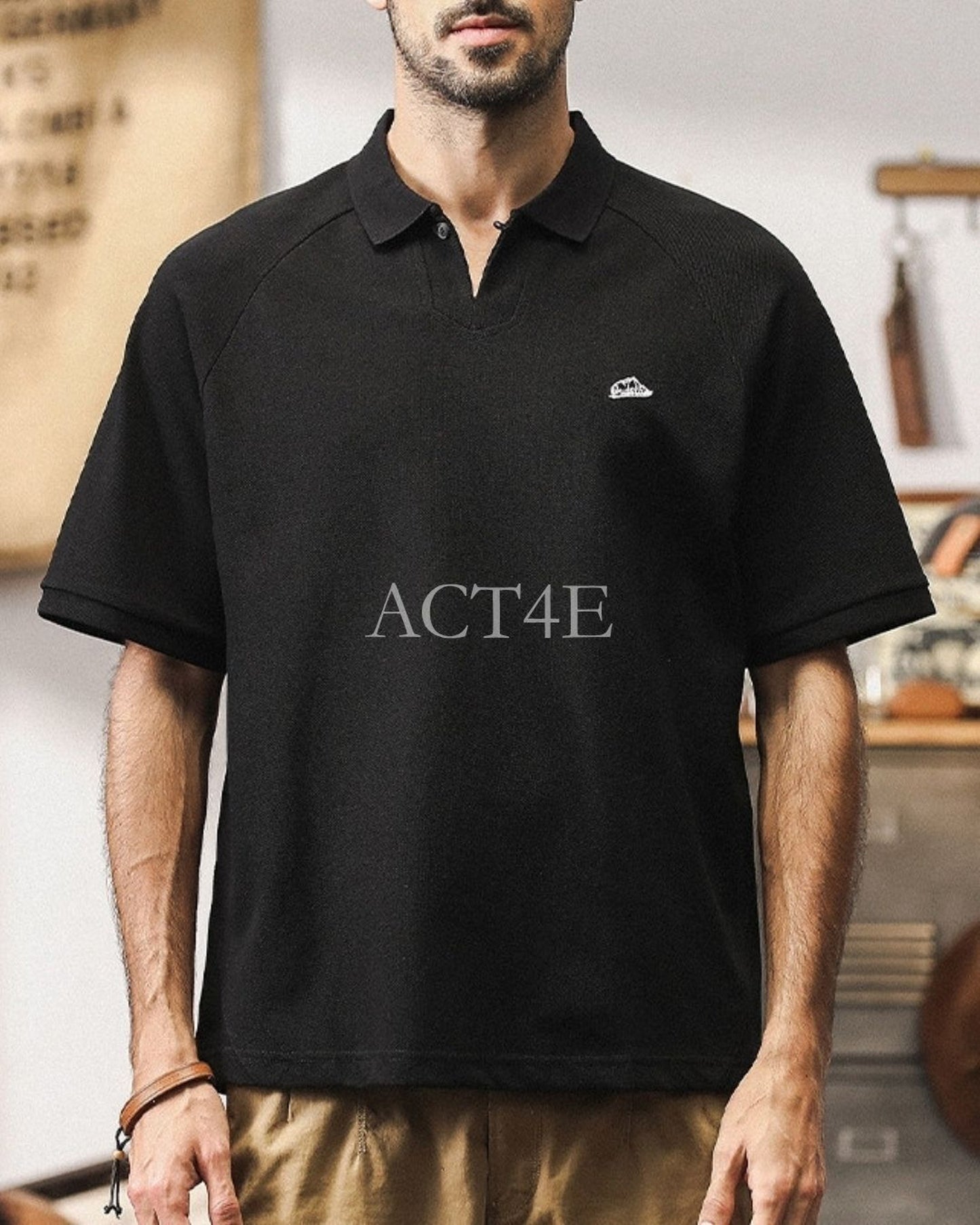 heavy chinese collar polo shirt 3color 【ACT0238】