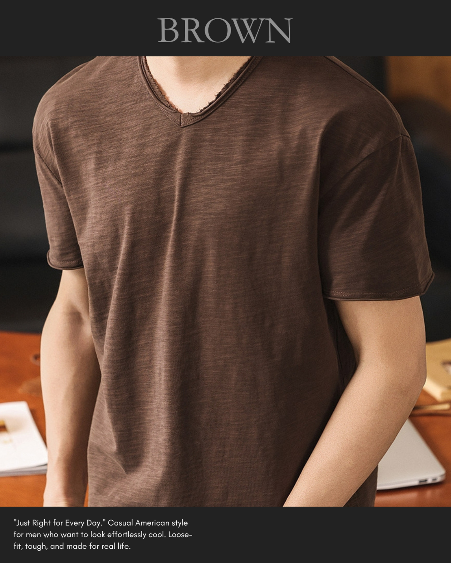american retro slub cotton v-neck short sleeve t-shirt 7color 【ACT0160】