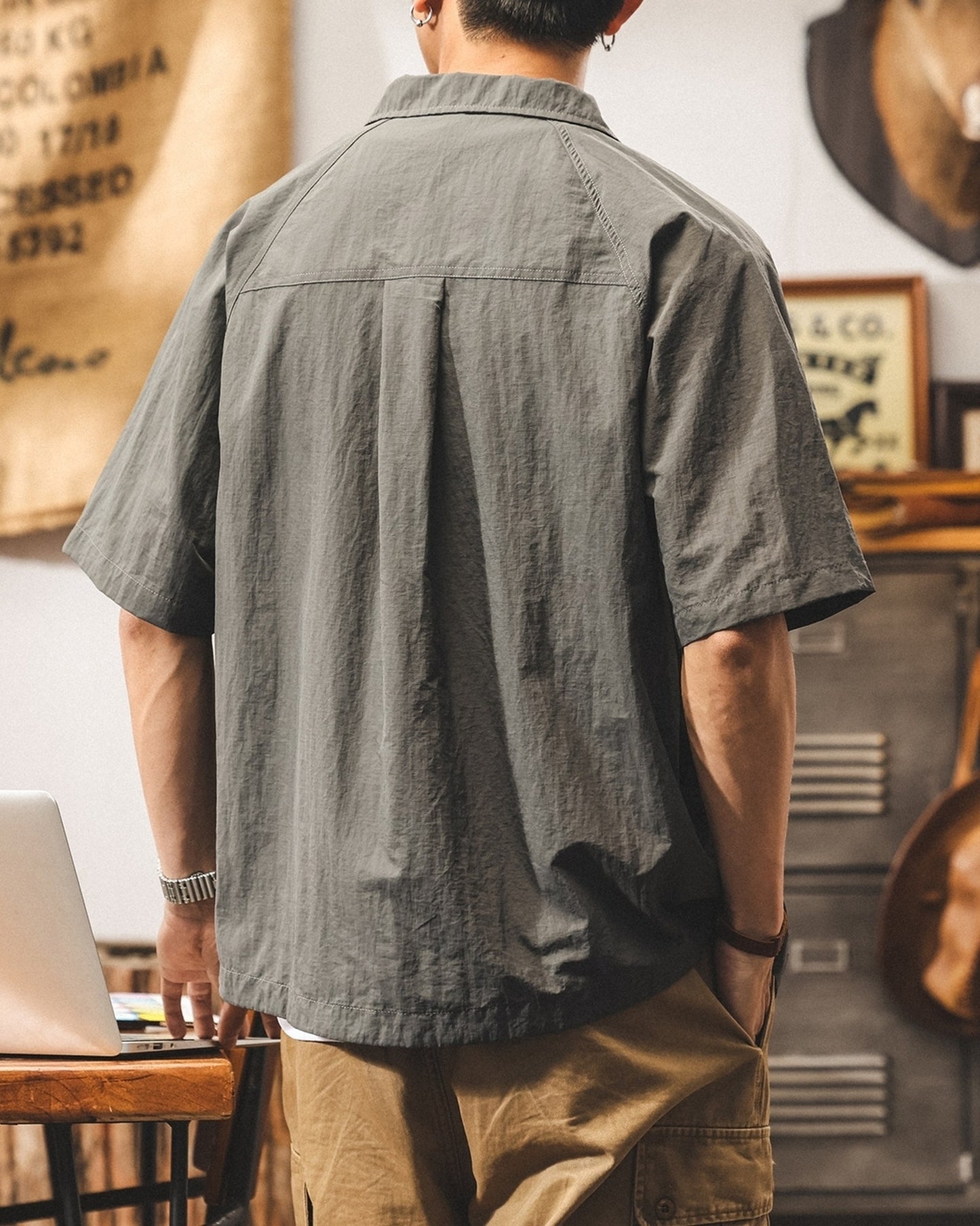 color block quick-dry utility cargo shirt 2color 【ACT0237】