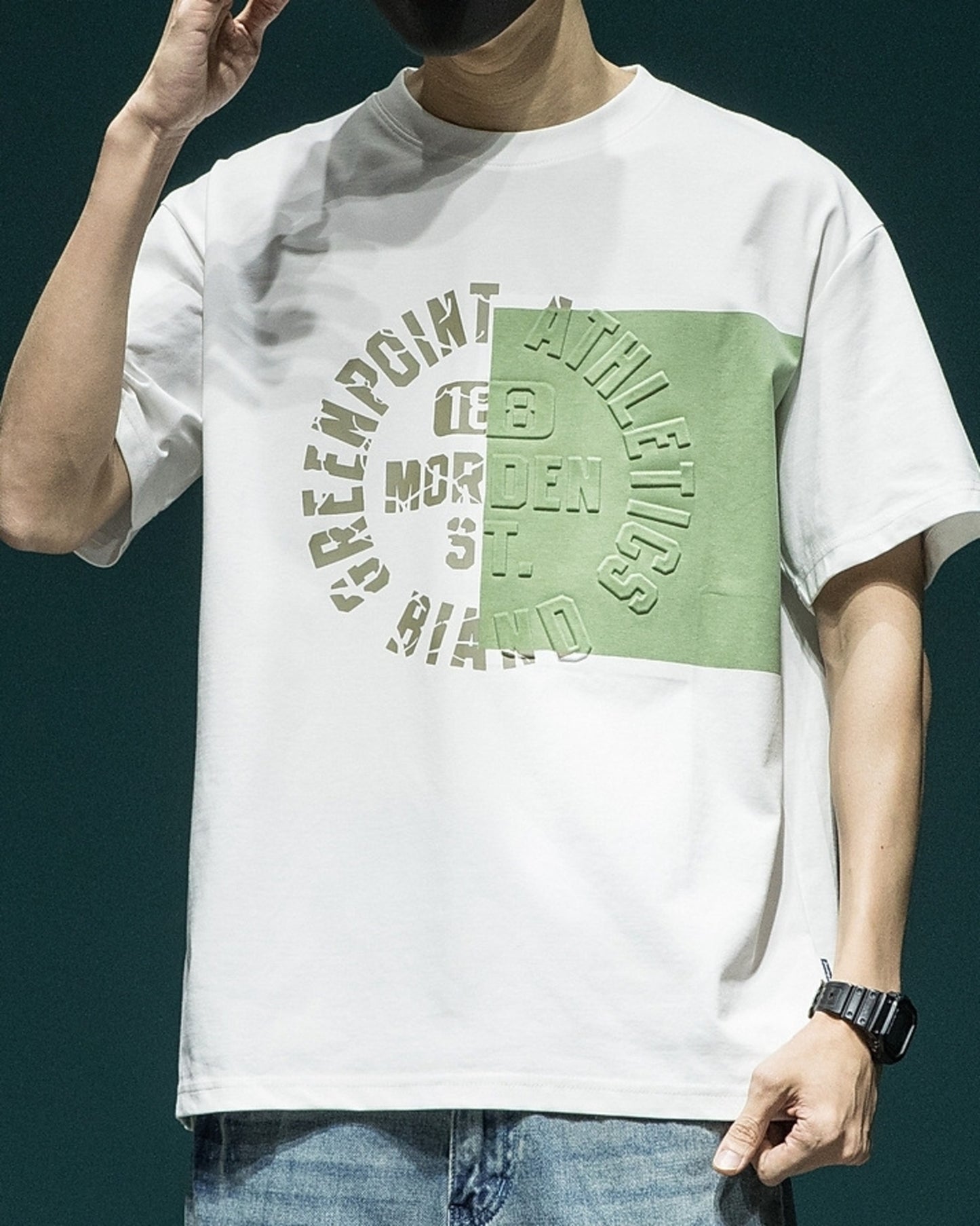letter embossed short sleeve t-shirt 3color 【ACT0170】