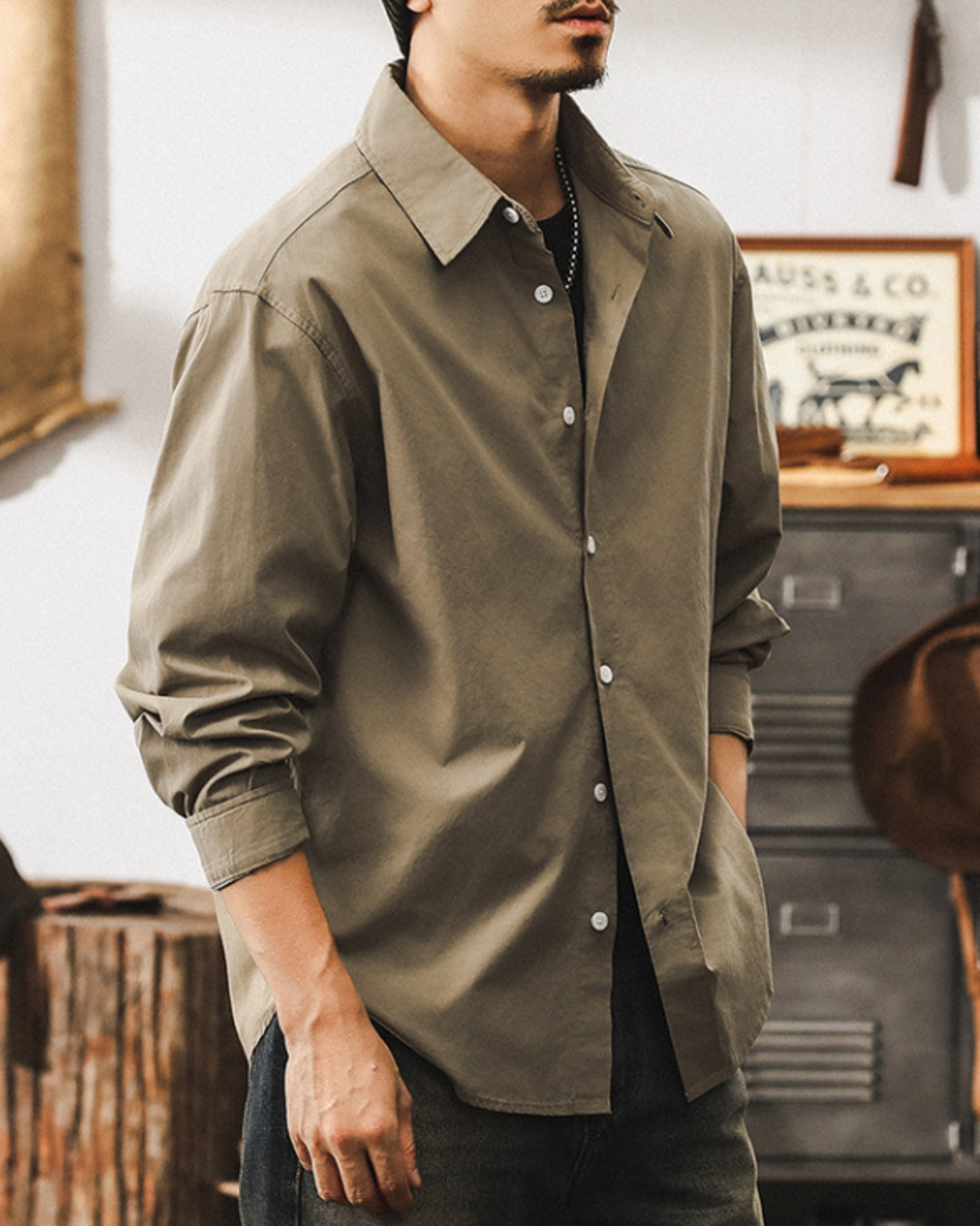 【M-4XL】basic cotton long sleeve shirt 【ACT0300】