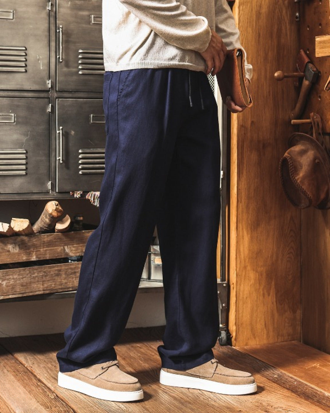【M-3XL】relaxed fit linen blend trousers 【ACT0271】