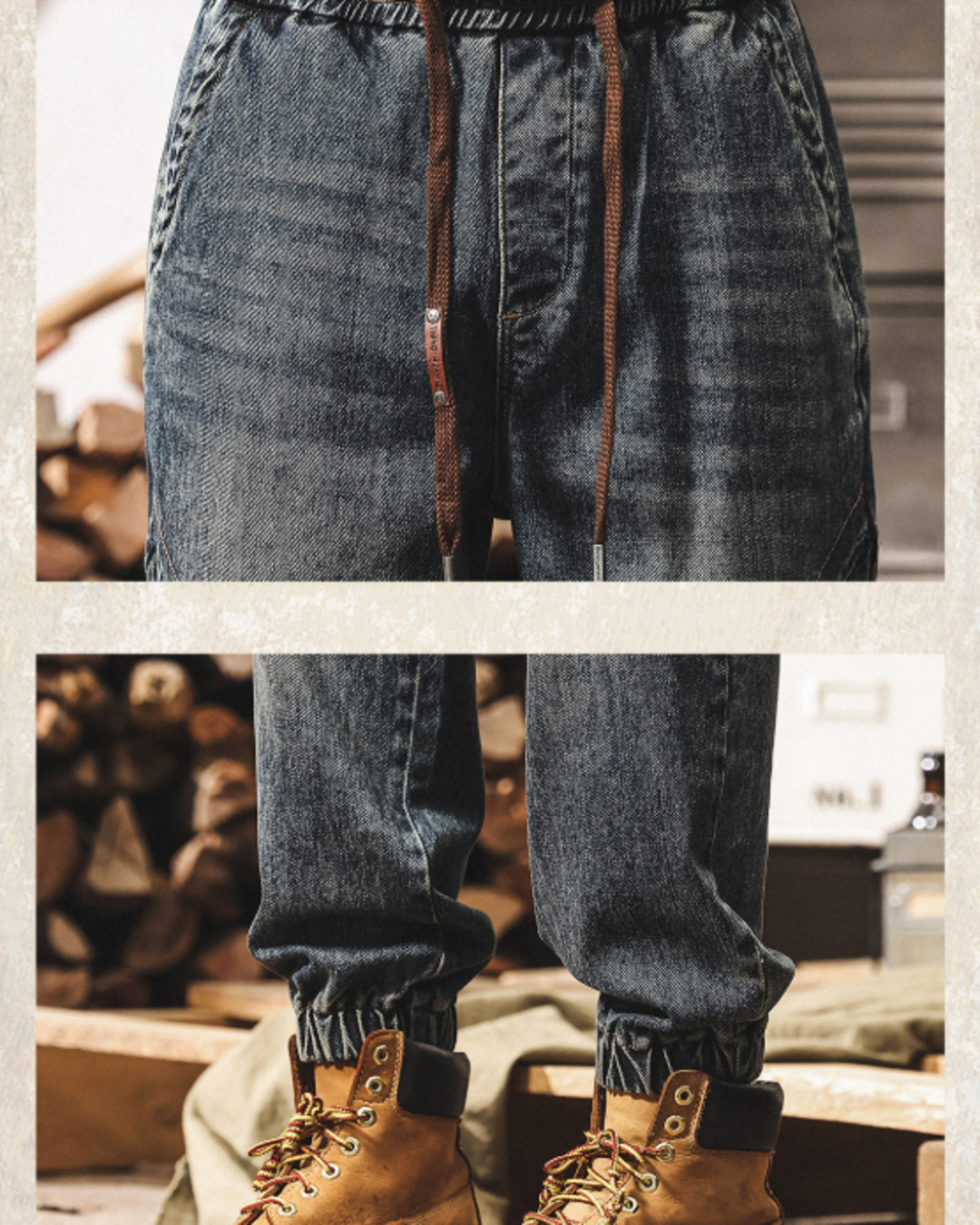 【M-4XL】vintage washed drawstring jogger denim pants 【ACT0253】