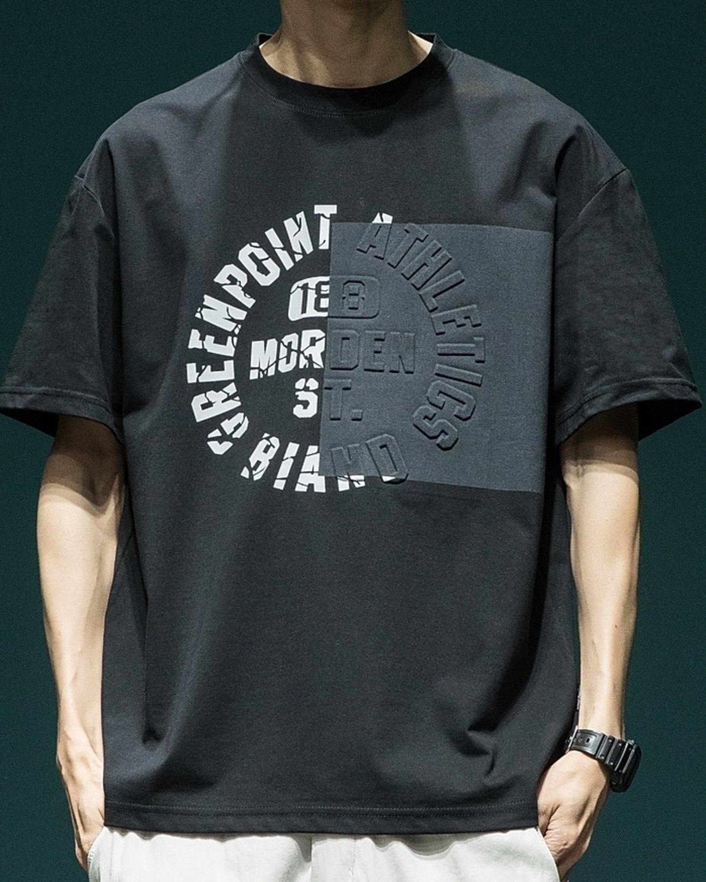 letter embossed short sleeve t-shirt 3color 【ACT0170】