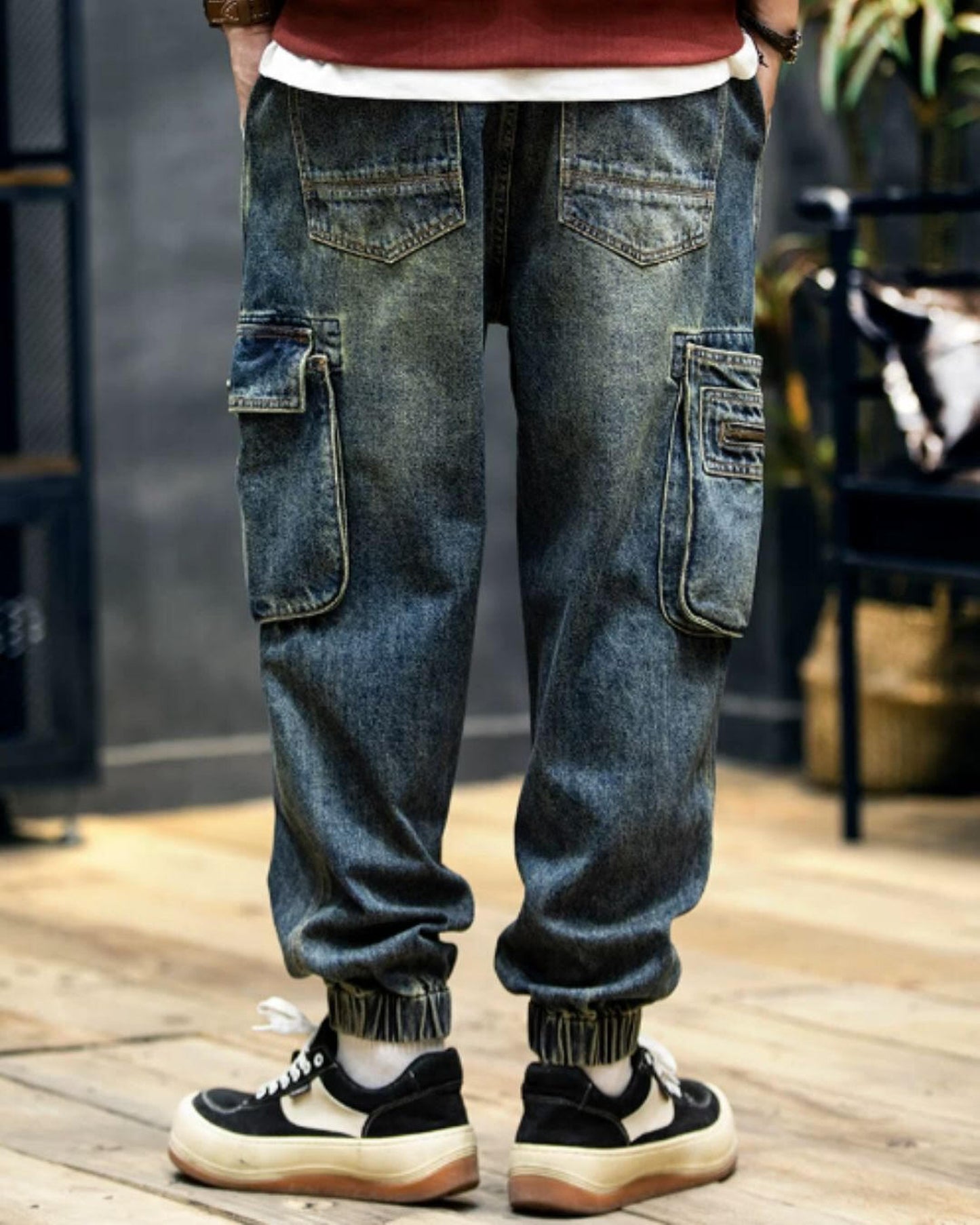 zip pocket cargo denim pants 【ACT0017】