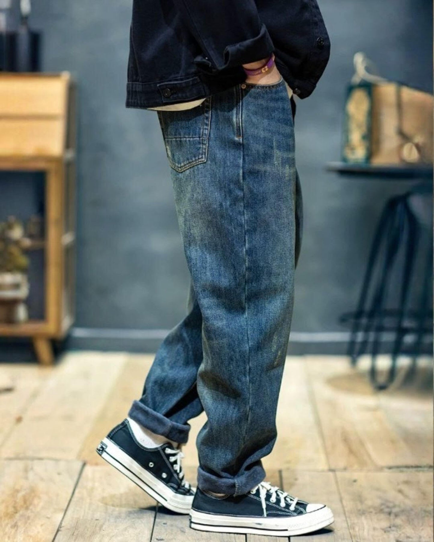washed straight denim pants 【ACT0013】