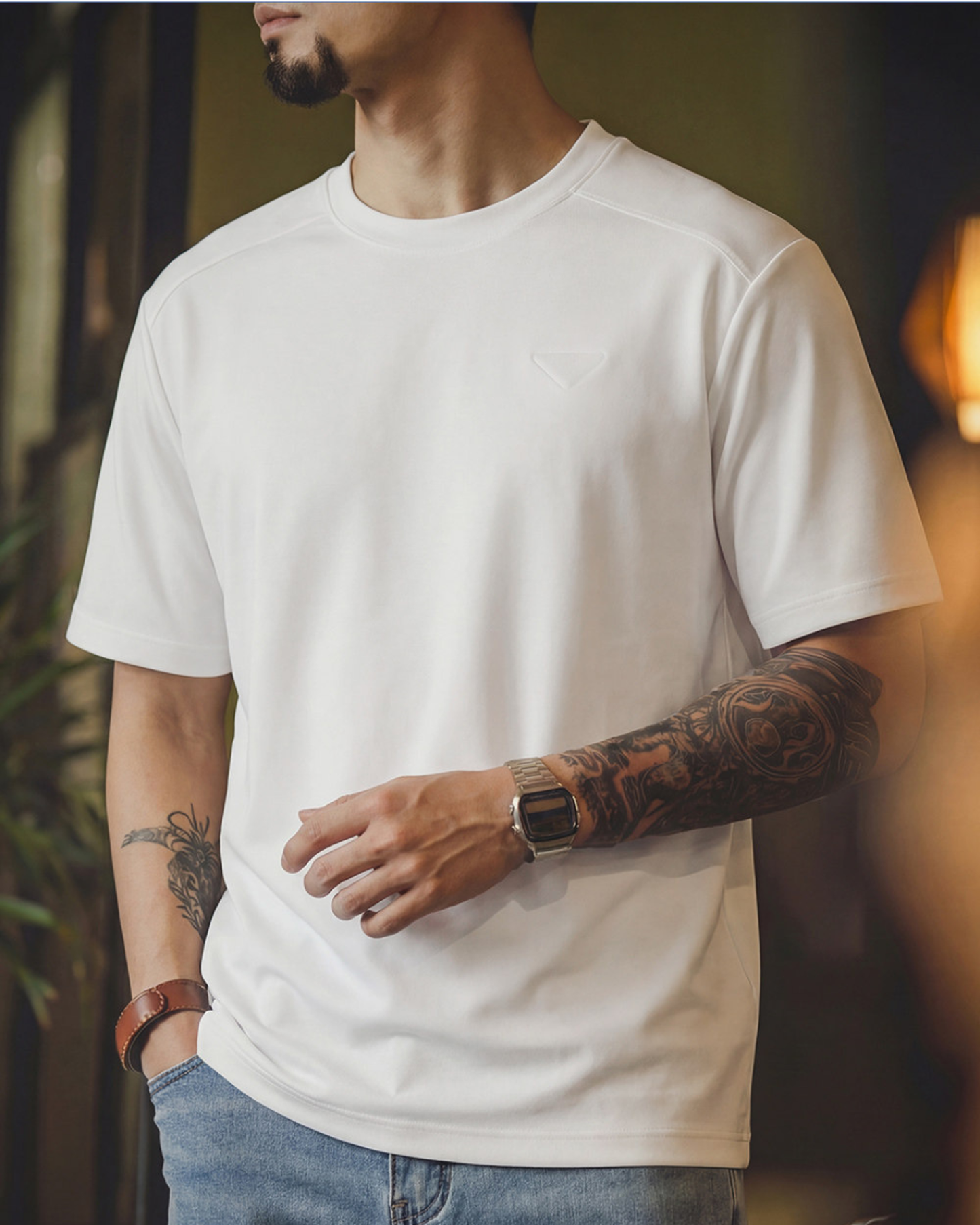 Embossed triangle logo casual t-shirt 2color 【ACT0067】