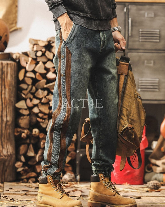 vintage stitched side corduroy jogger denim pants 2color 【ACT0207】