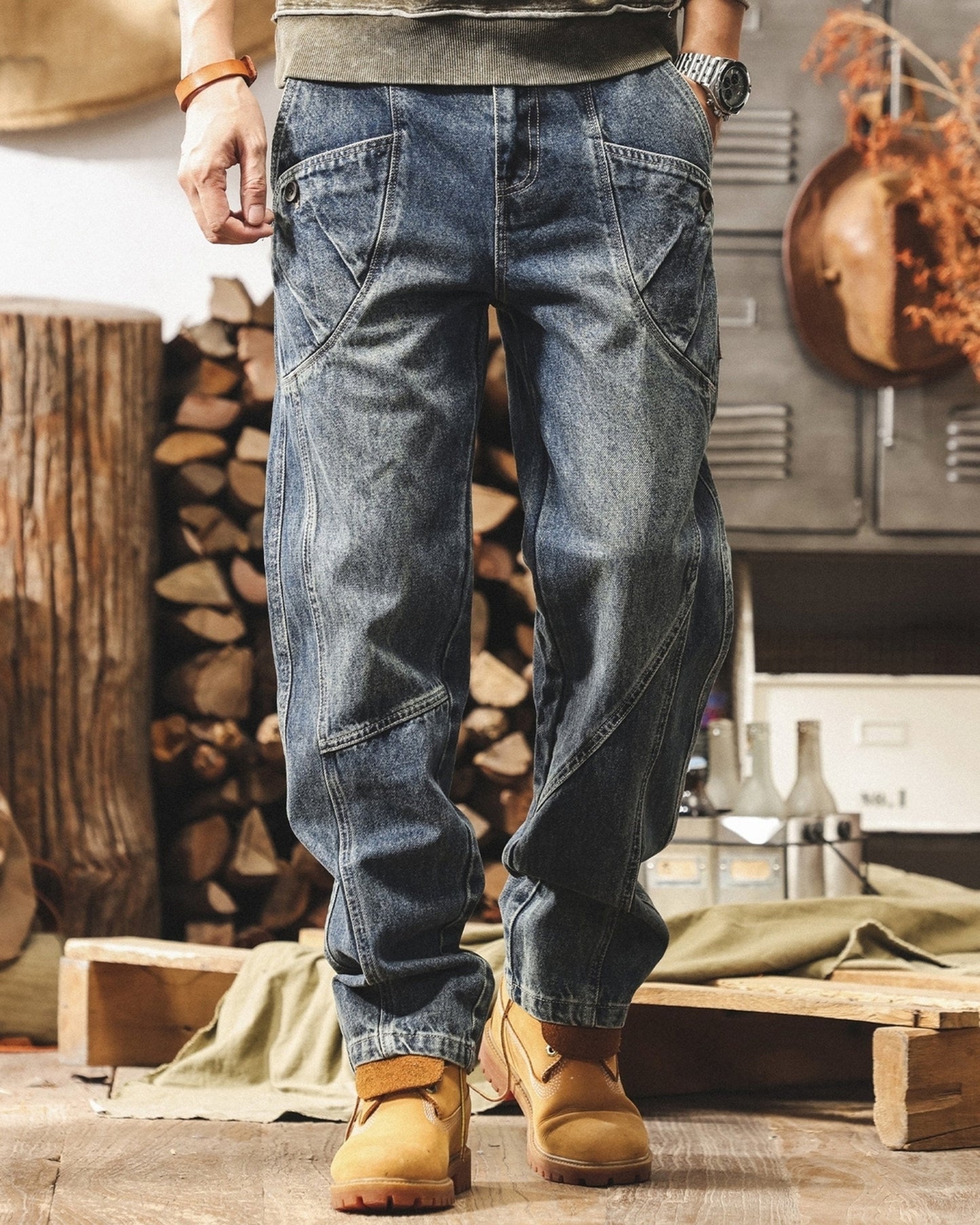 washed loose straight denim pants 2color 【ACT0205】