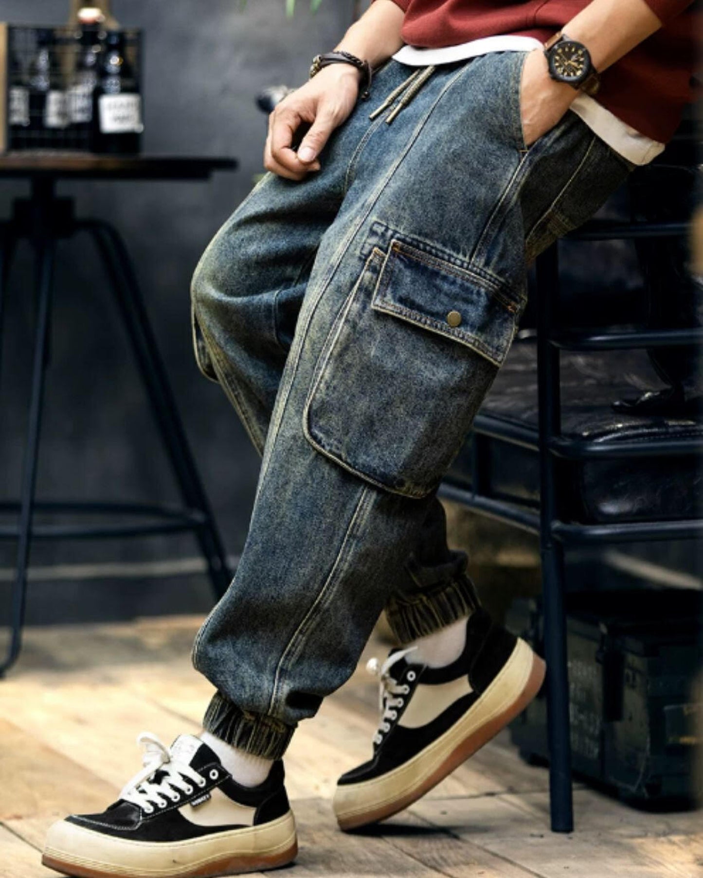 zip pocket cargo denim pants 【ACT0017】