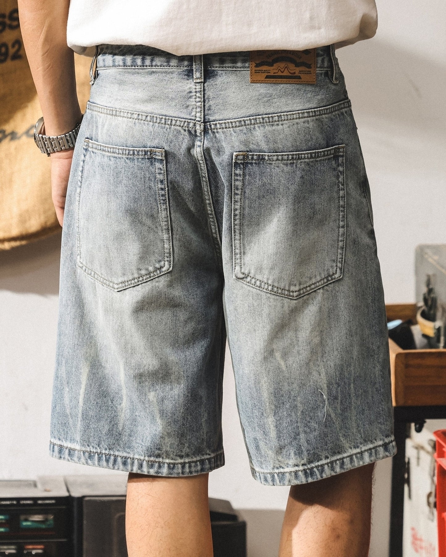washed straight denim shorts 【ACT0174】