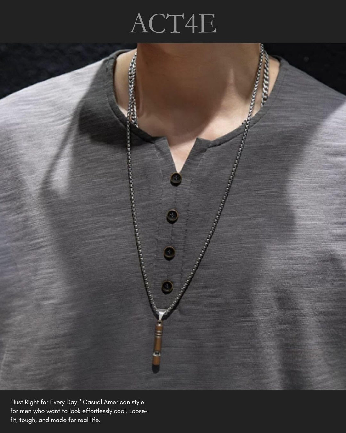 button front v-neck t-shirt 4color 【ACT0034】
