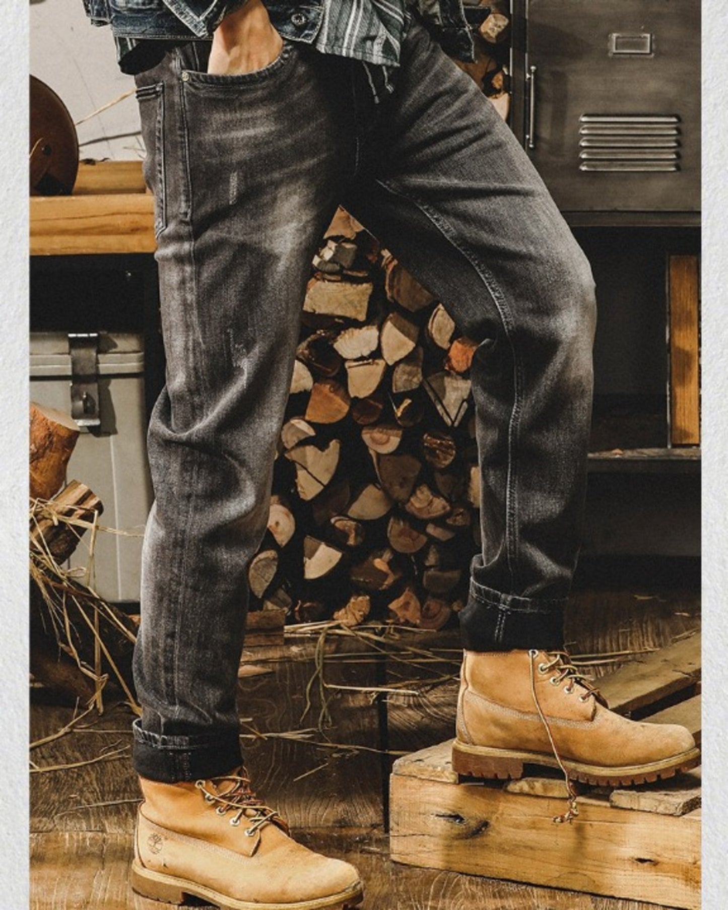 heavy washed straight denim pants 【ACT0179】