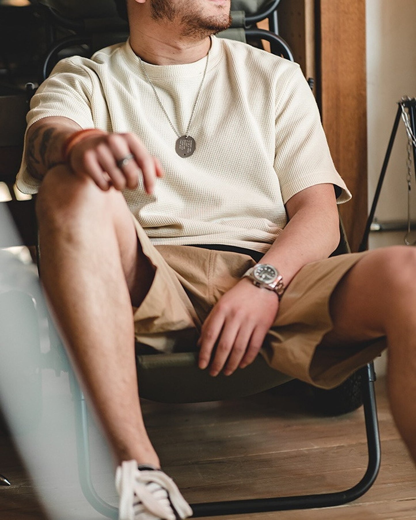 Waffle-Weave LayeredClassic Short-Sleeve T-Shirt 3color 【ACT0138】