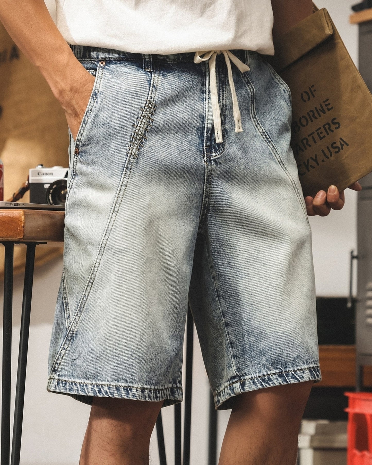 patchwork tencel denim shorts 【ACT0217】