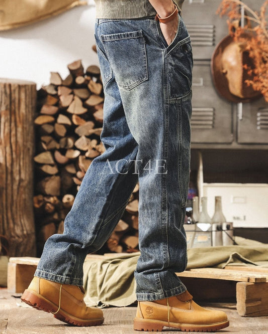 washed loose straight denim pants 2color 【ACT0205】