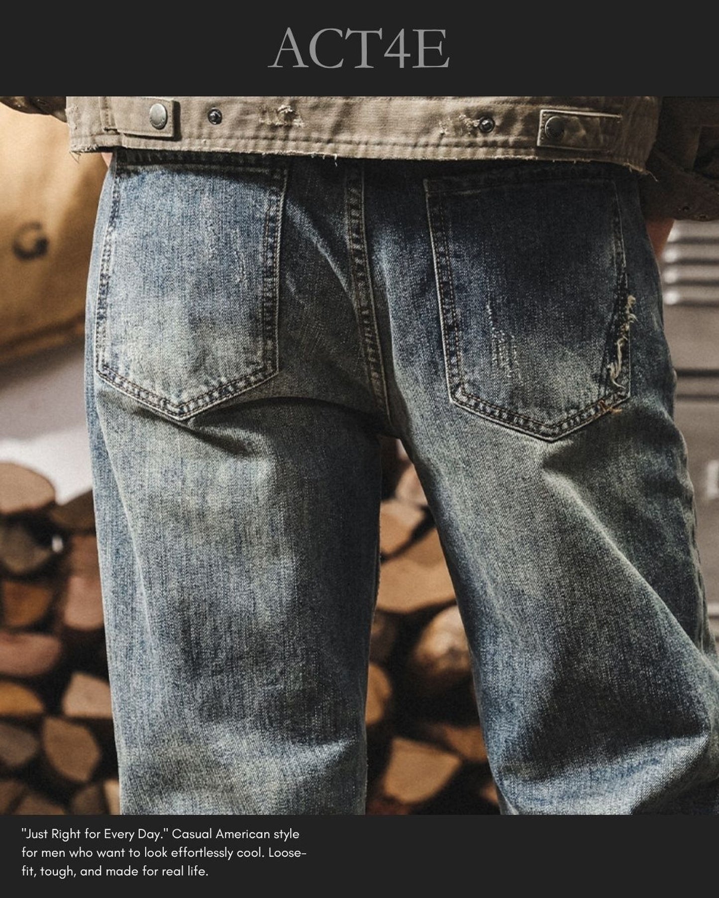 damage detail loose tapered denim pants 【ACT0221】