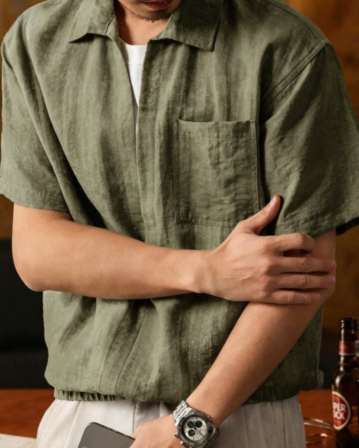 linen look loose short sleeve shirt 3color 【ACT0232】