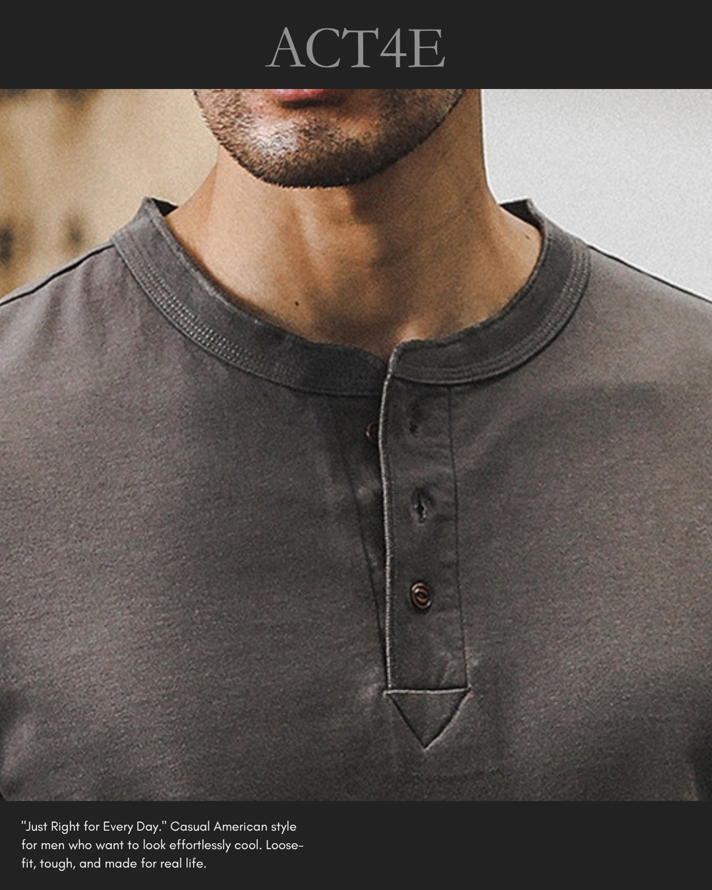 loose cotton henley neck t-shirt 5color 【ACT0164】