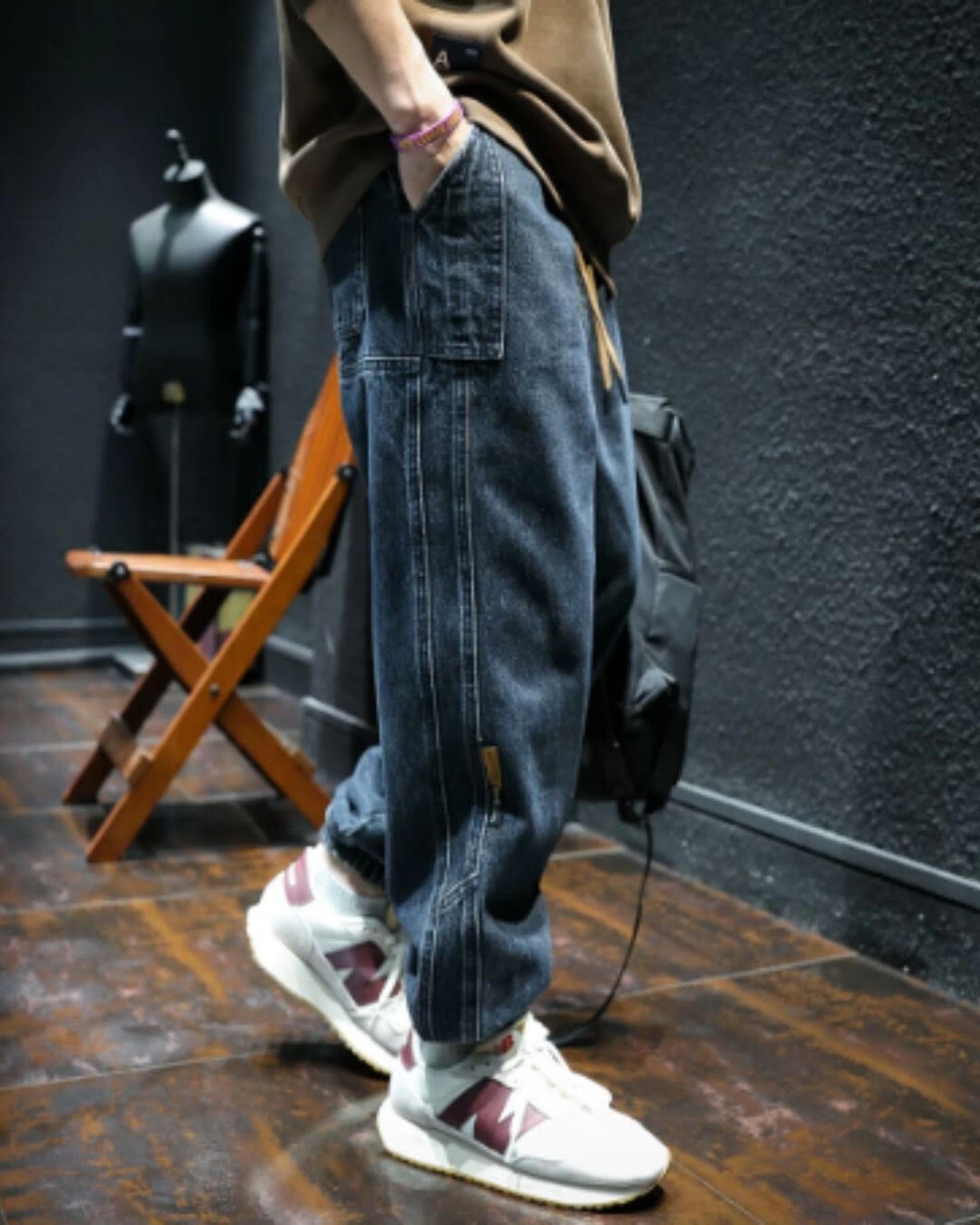 drawstring patch pocket tapered denim pants 【ACT0021】